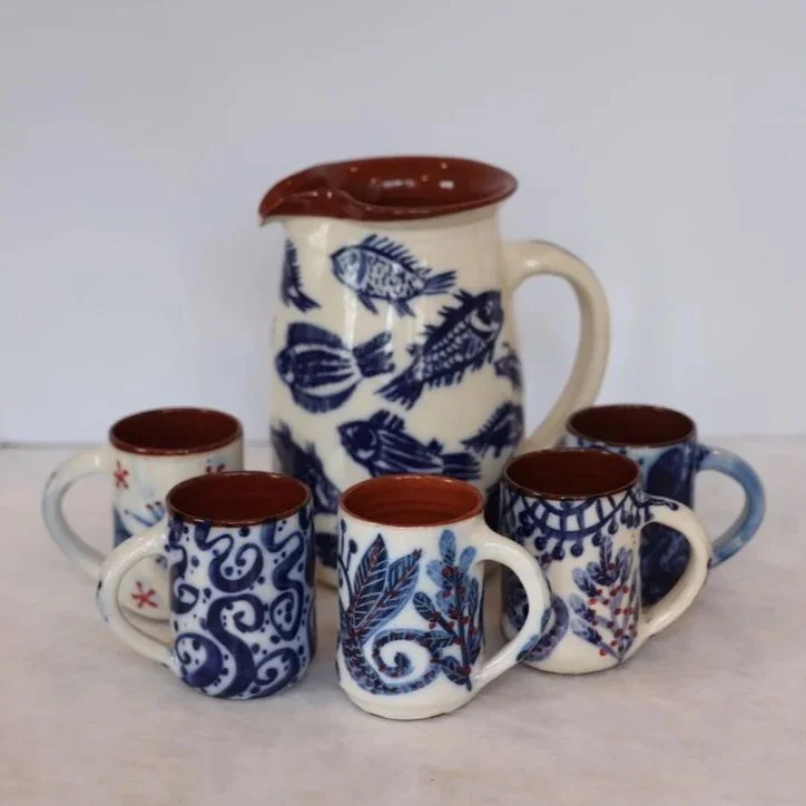 GREEK HAND CRAFTED MUGS & PITCHER FROM THE ISLAND OF SIFNOS 