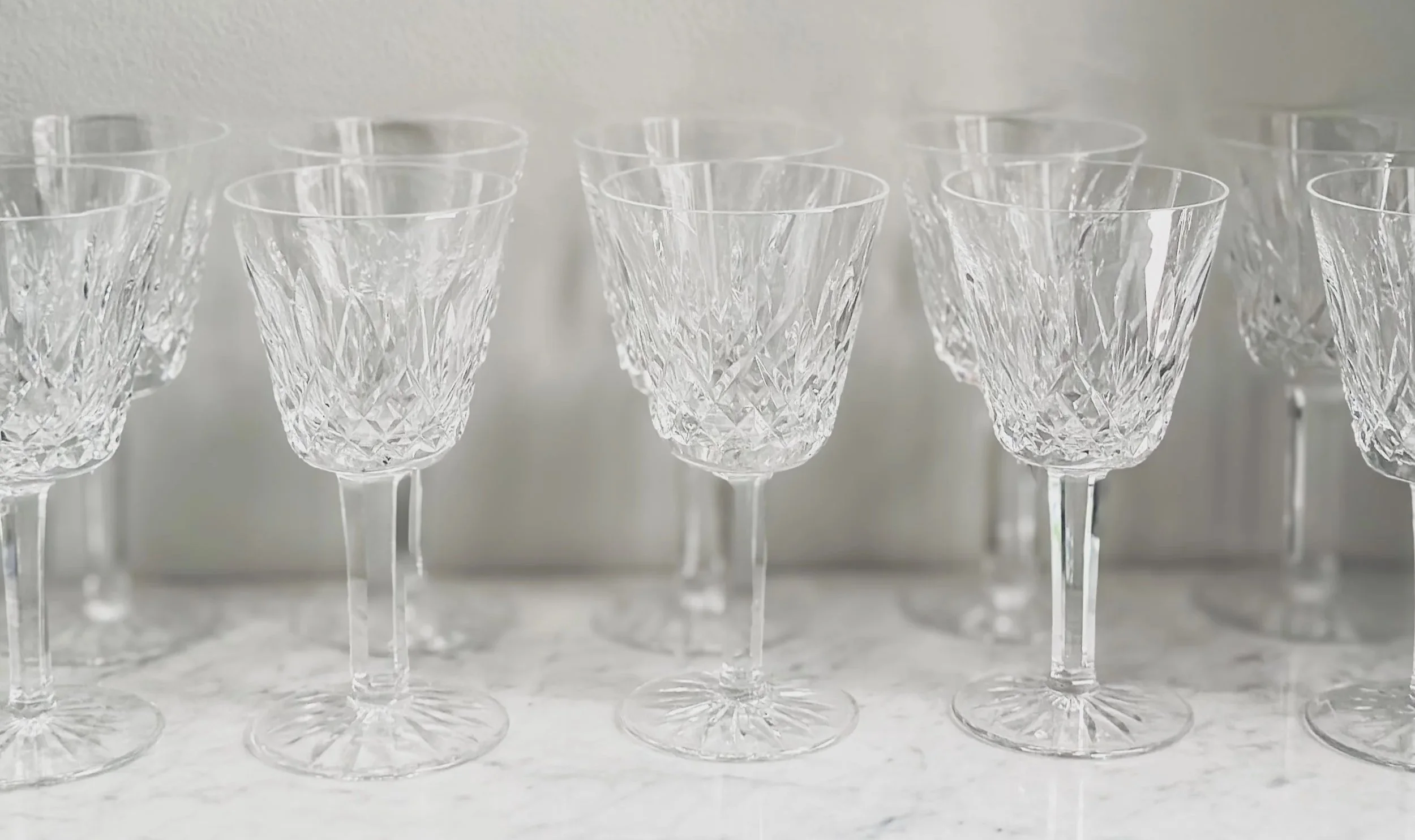 WATERFORD LISMORE WINE & WATER GLASSES - SET OF 12 AVAILABLE 