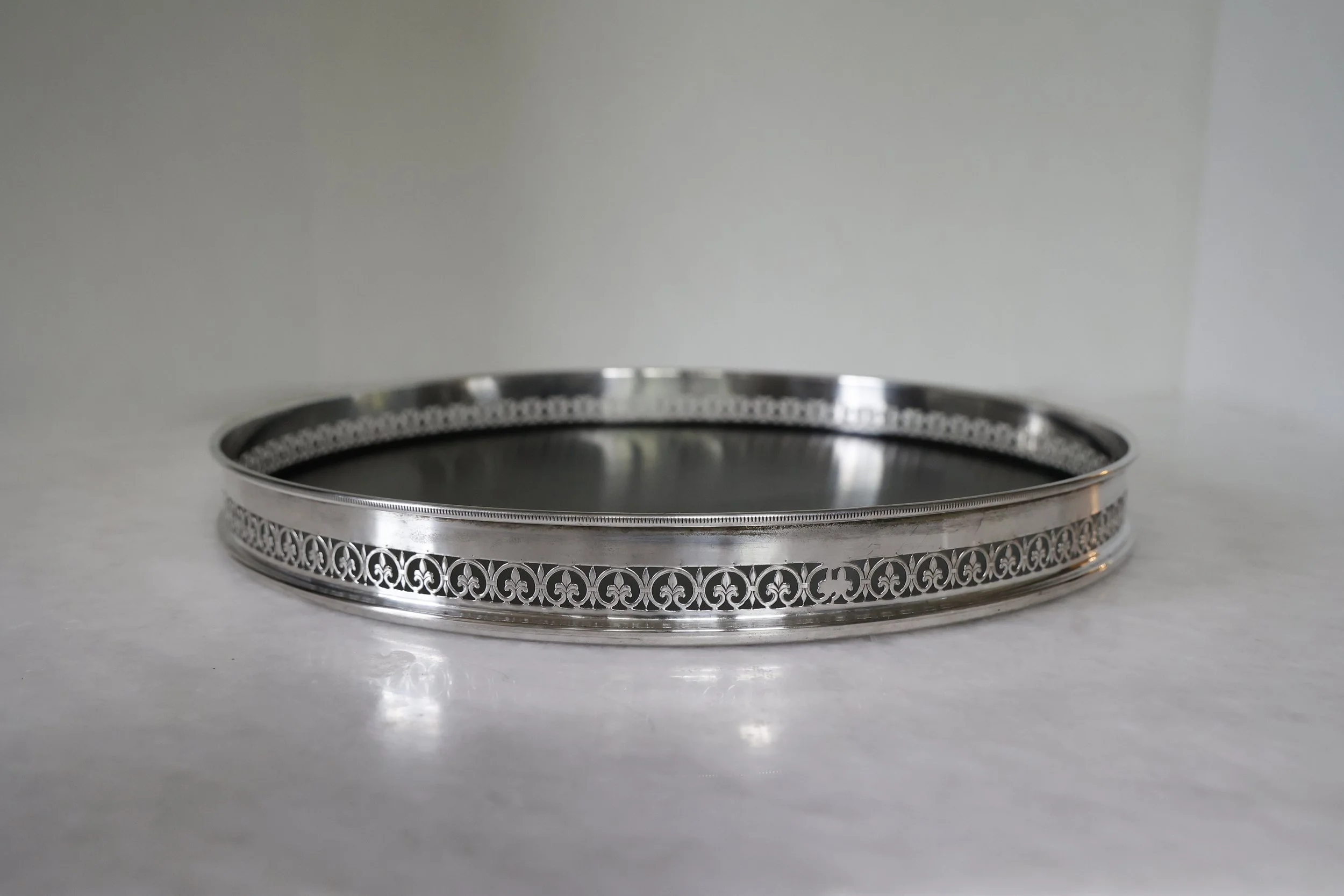 VINTAGE SILVERPLATE TRAY WITH BLACK CENTER 