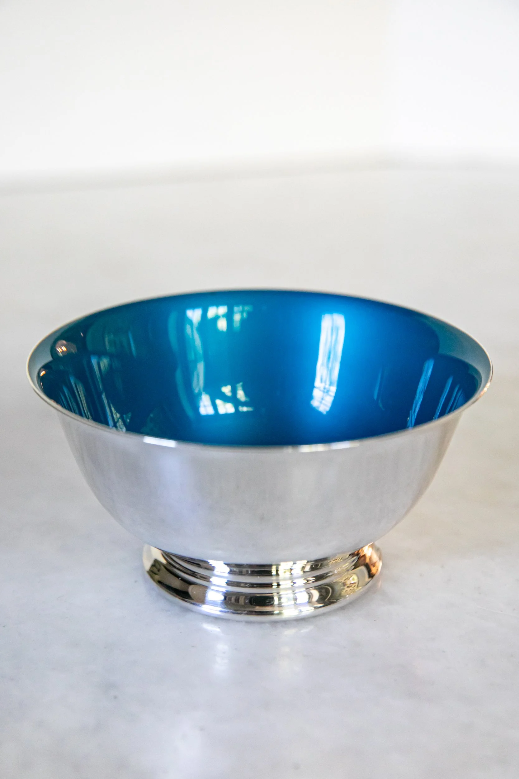 REED & BARTON BOWL WITH LIGHT BLUE ENAMEL