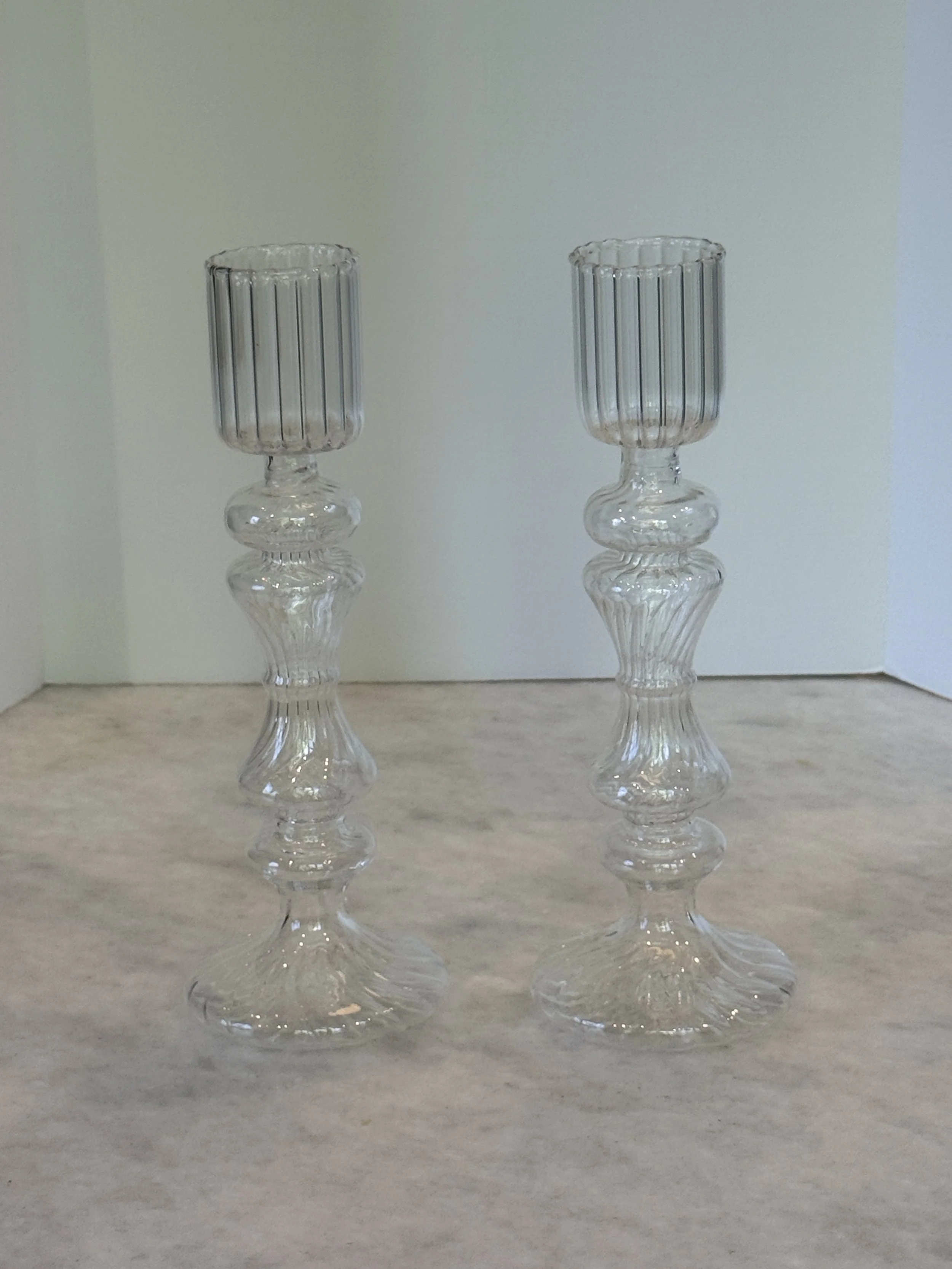 Crystal Handblown Beryl Candlesticks