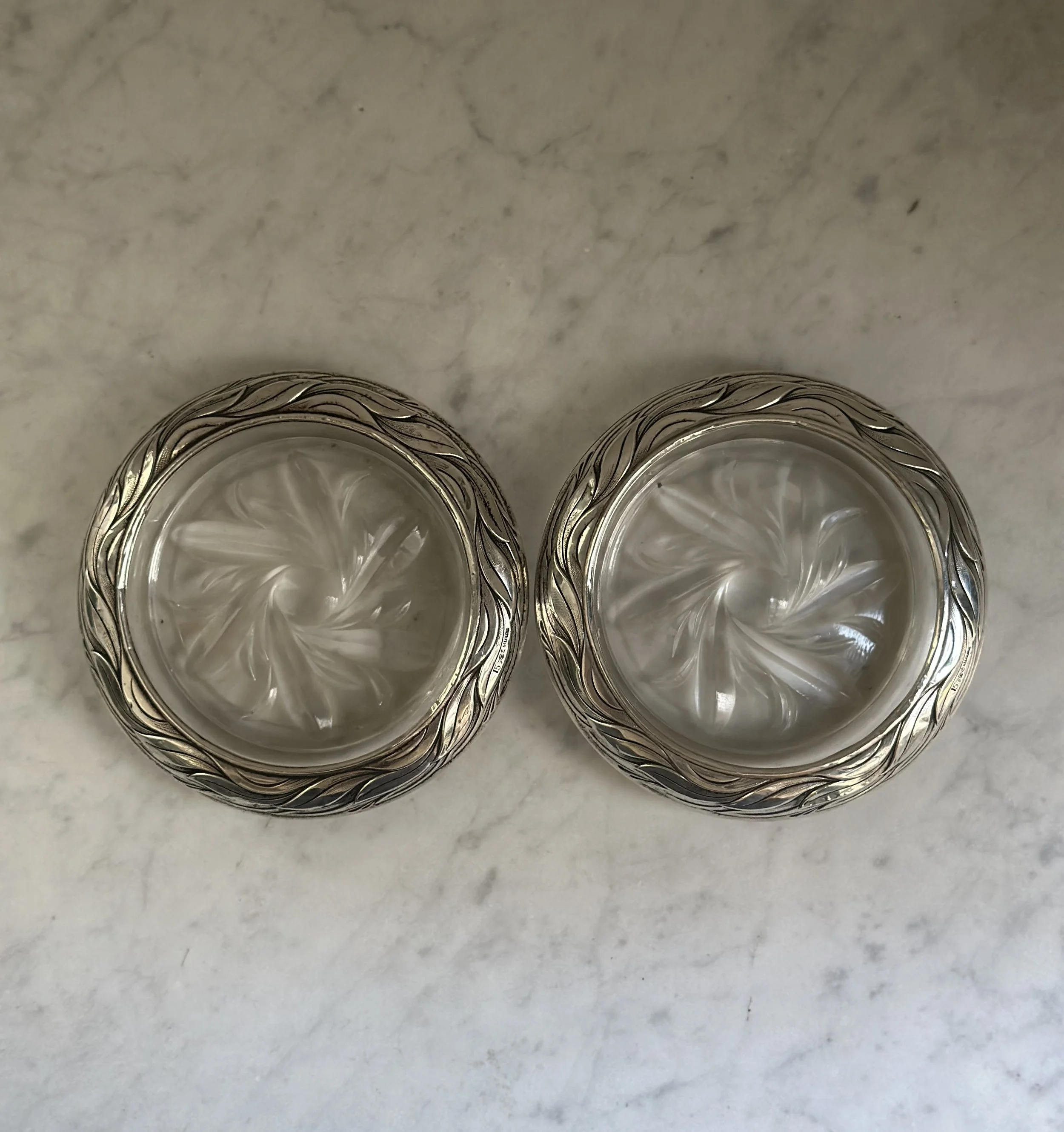 VINTAGE STERLING AND CRYSTAL COASTERS 