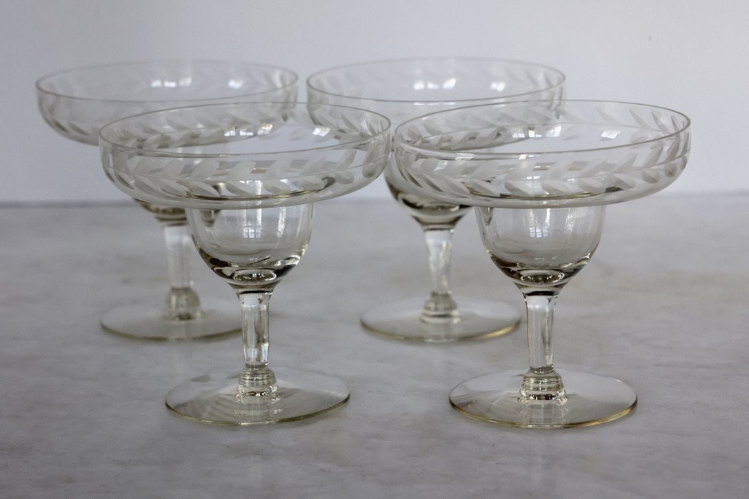 VINTAGE ETCHED RIM MARGARITA GLASSES - SET OF 12 