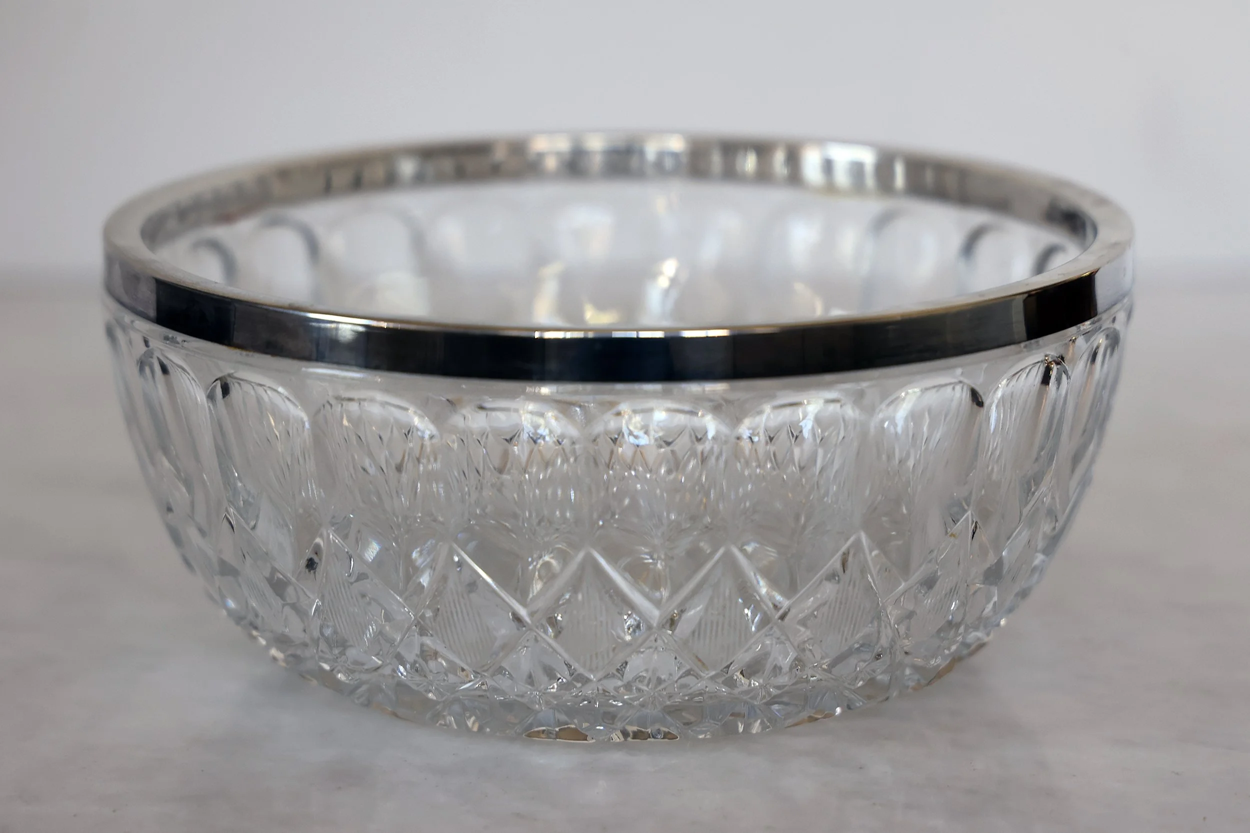 VINTAGE 197OS GORHAM SILVERPLATE AND CUT CRYSTAL 12 IN. BOWL - GORHAM