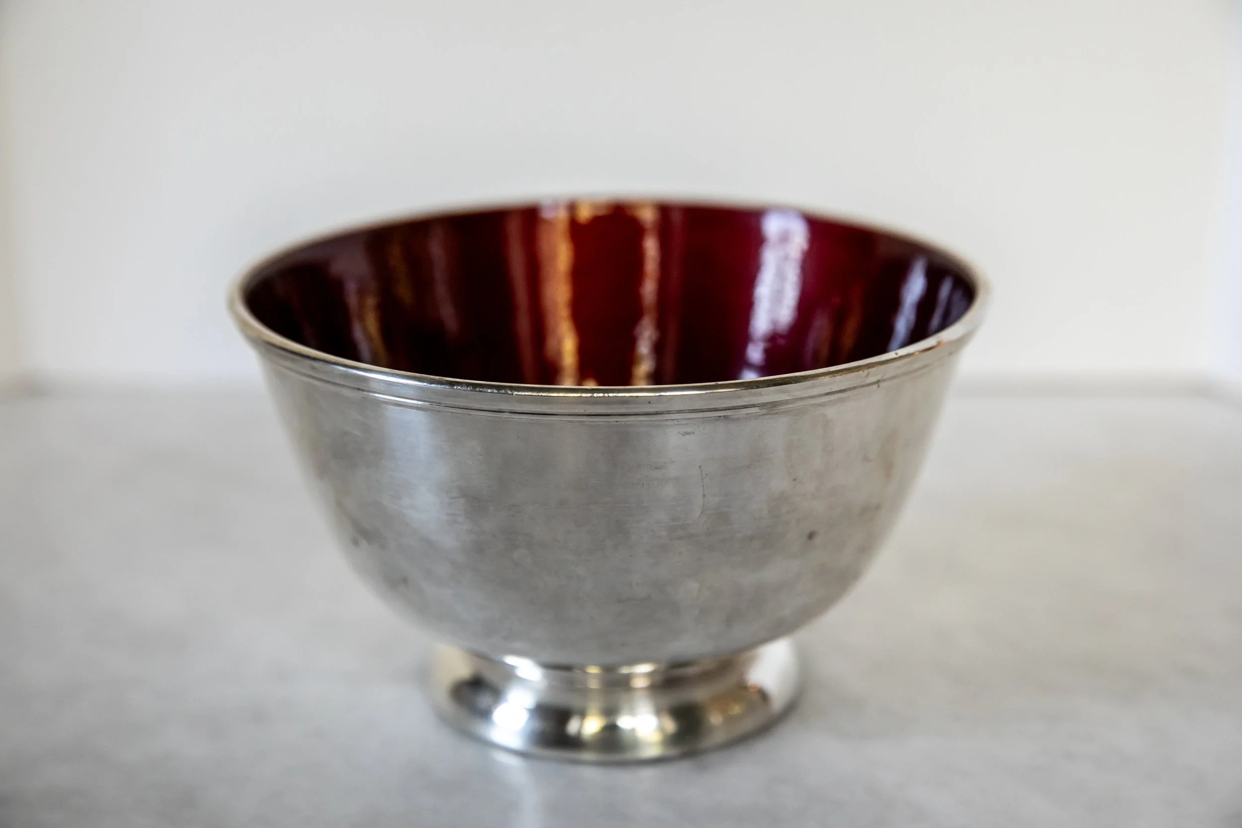 REED & BARTON REVERE BOWL WITH RED ENAMEL