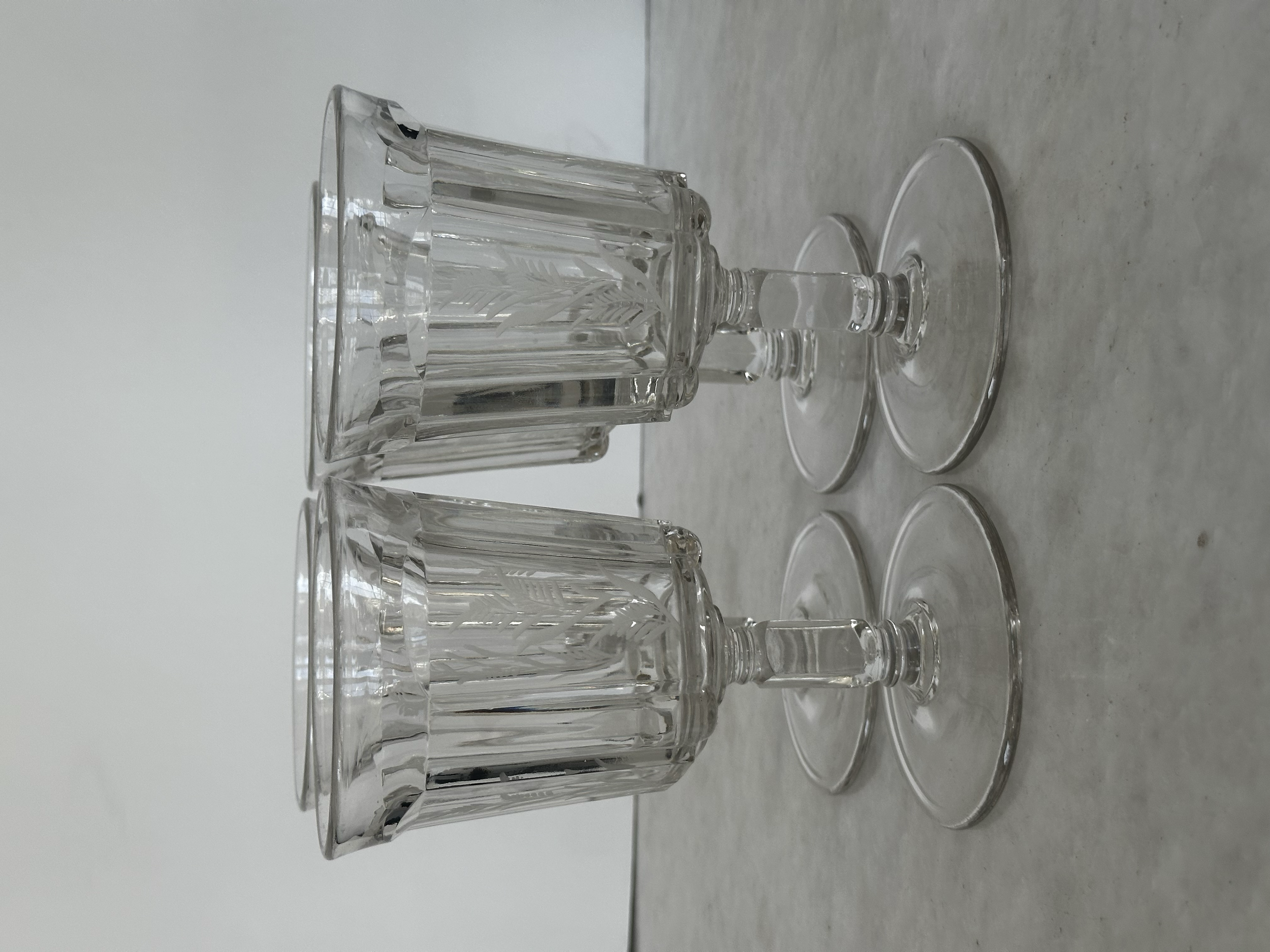 VINTAGE WINE GLASSES WITH ETCHED DESIGN - SOLD 