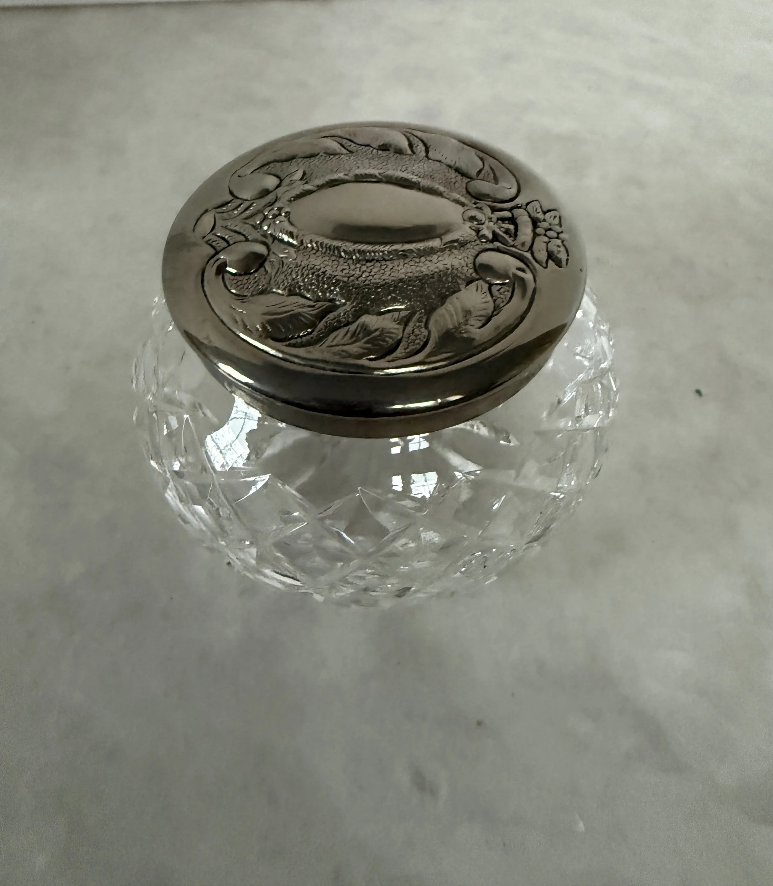 VINTAGE WATERFORD CRYSTAL AND SILVERPLATE TRINKET BOWL - SOLD 