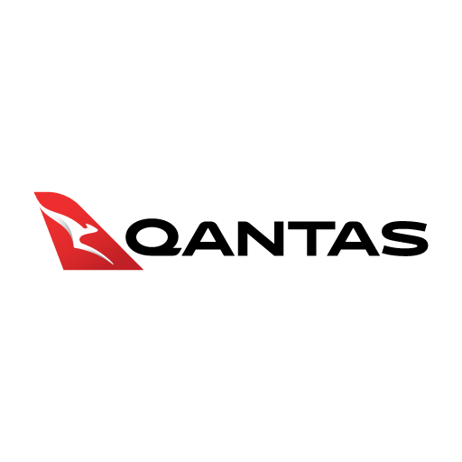 Qantas airplane tail with logo on runway