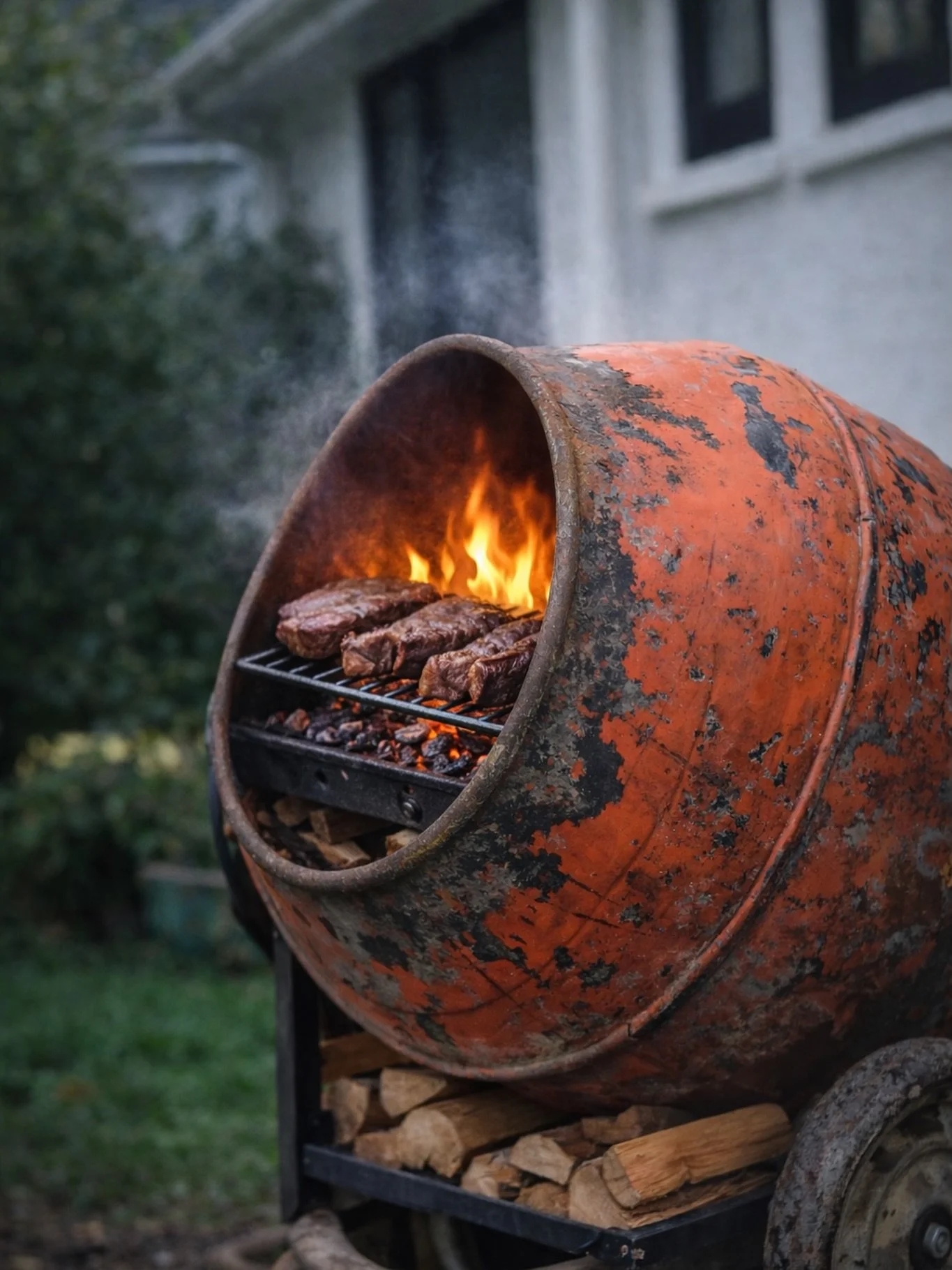 End of the week.

Mixer&rsquo;s done enough spinning&hellip;
so we fired it up instead. 🔥🥩

Multi-purpose bit of kit, this.

Lays patios.
Builds walls.
Now does a decent medium-rare.

Cornwall weather might not play ball, 
but we always find a way.