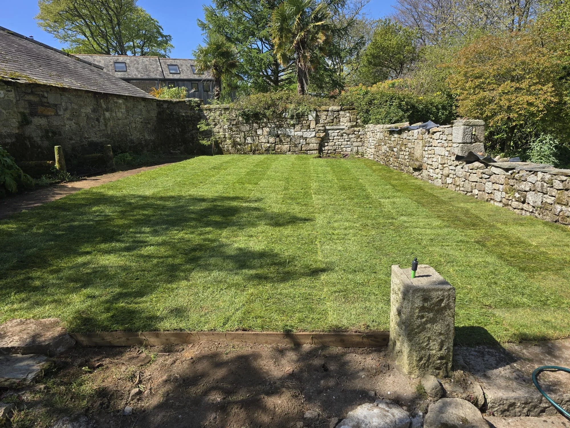 New lawn installation completed by ML Rashleigh & Son as part of a Cornwall landscaping project