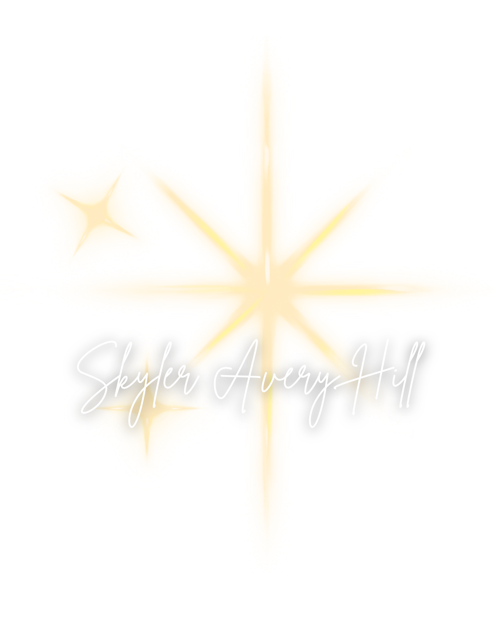 A stylized white cannabis leaf with the signature words "Skyler Avery Hill" written across it in cursive.