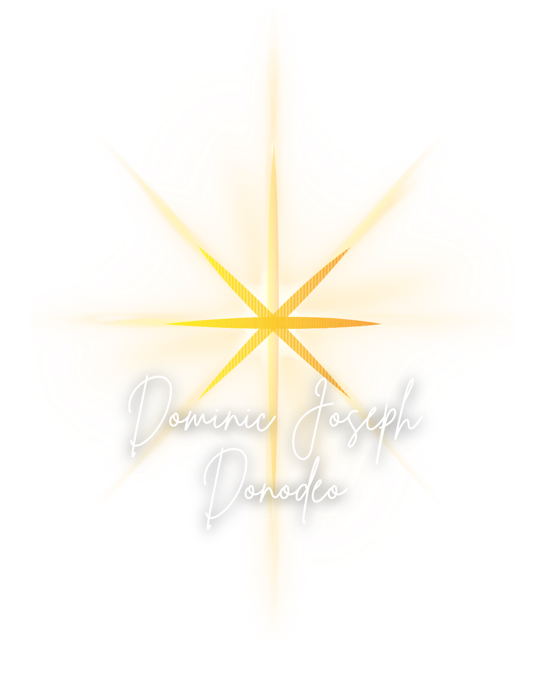A luminous star-shaped graphic with a glowing, soft yellow center and pointed edges, overlaid with the name "Dominic Joseph Donodo" in elegant white script font.