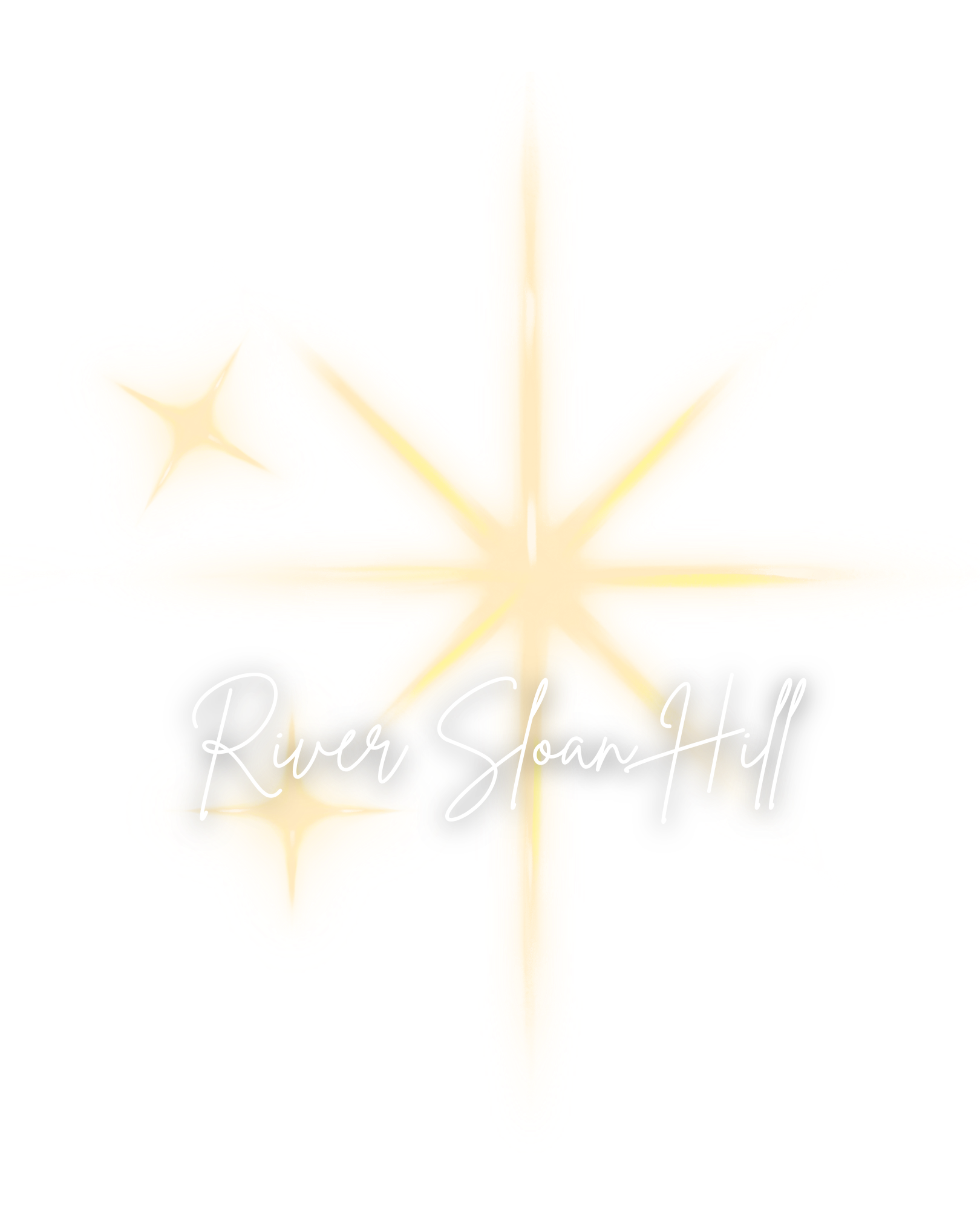 A glowing, stylized marijuana leaf with the text 'River Sloan Hill' written across it in cursive.
