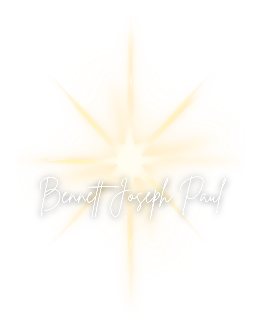 A glowing, stylized star with the name "Bennett Joseph Paul" written across the center in elegant cursive font.