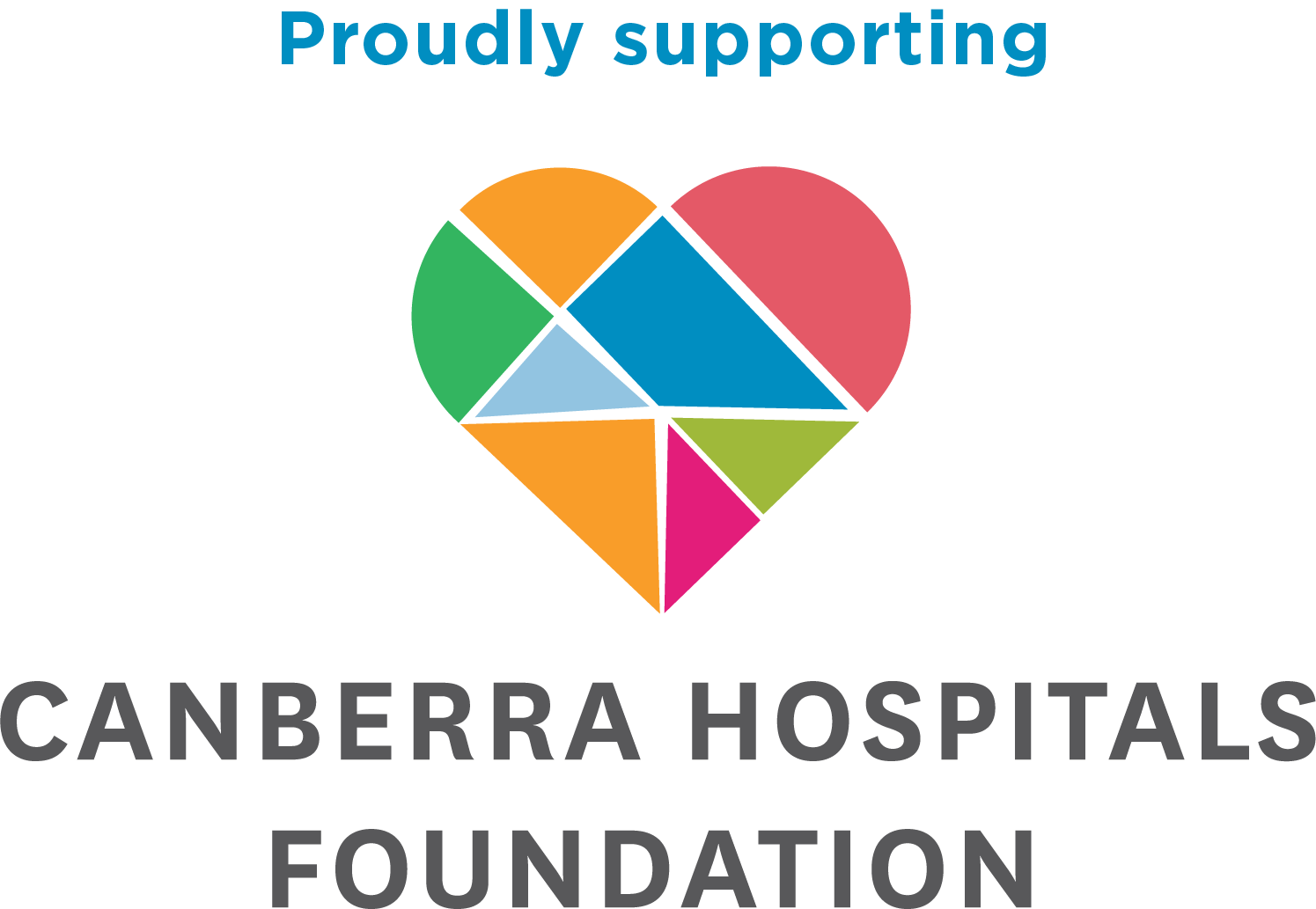 A colorful heart logo made up of various geometric shapes above the text 'Canberra Hospitals Foundation' on a black background.