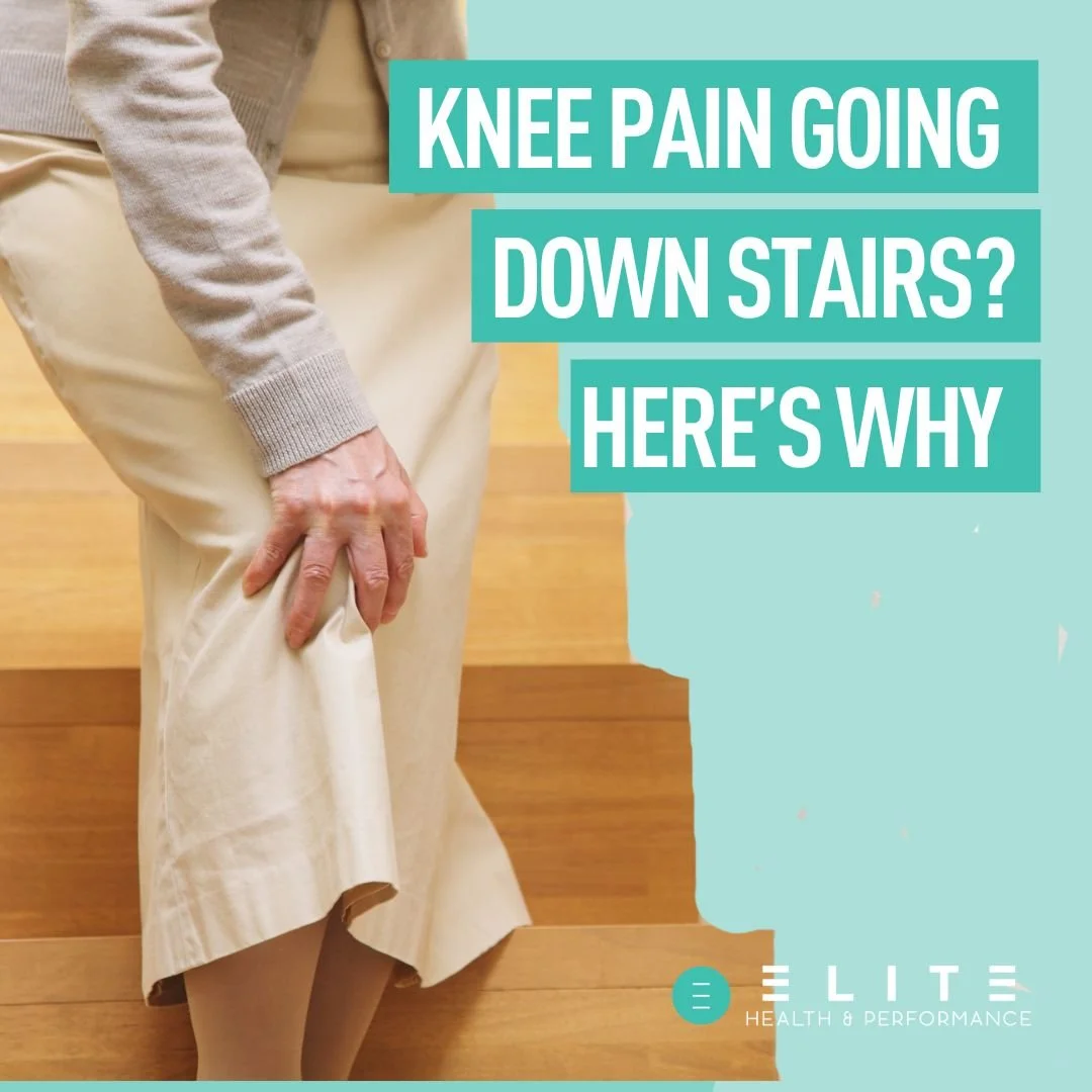 Pain in the front of your knee when going downstairs?
That&rsquo;s one of the most common signs of patellofemoral pain.

Going downstairs places high compressive load behind the kneecap. Your quadriceps are working eccentrically to control your bodyw