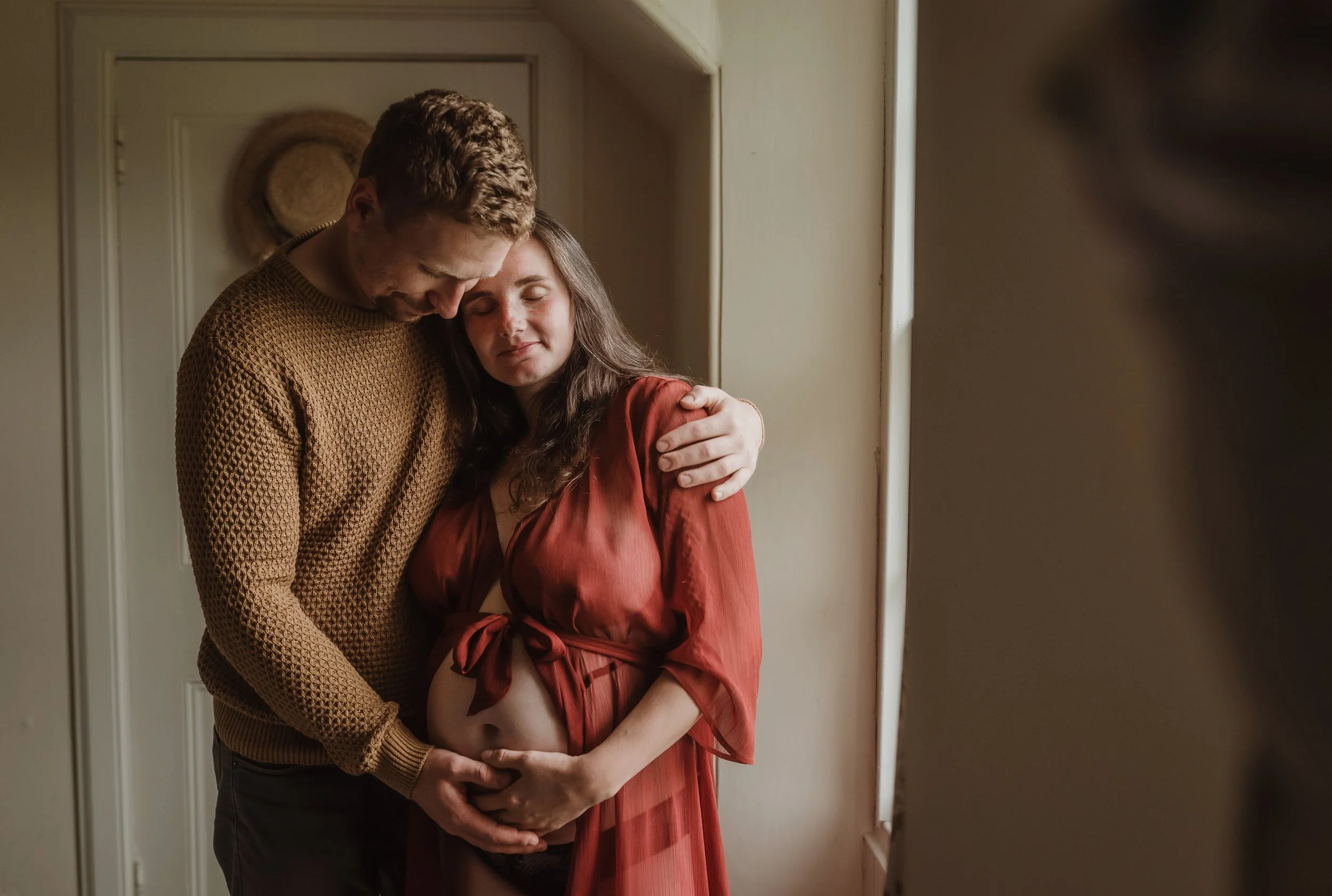 Barbora and her family during an intimate autumn maternity session at home in the Scottish Borders, photographed by Glasgow birth photographer Marieke Captures Birth