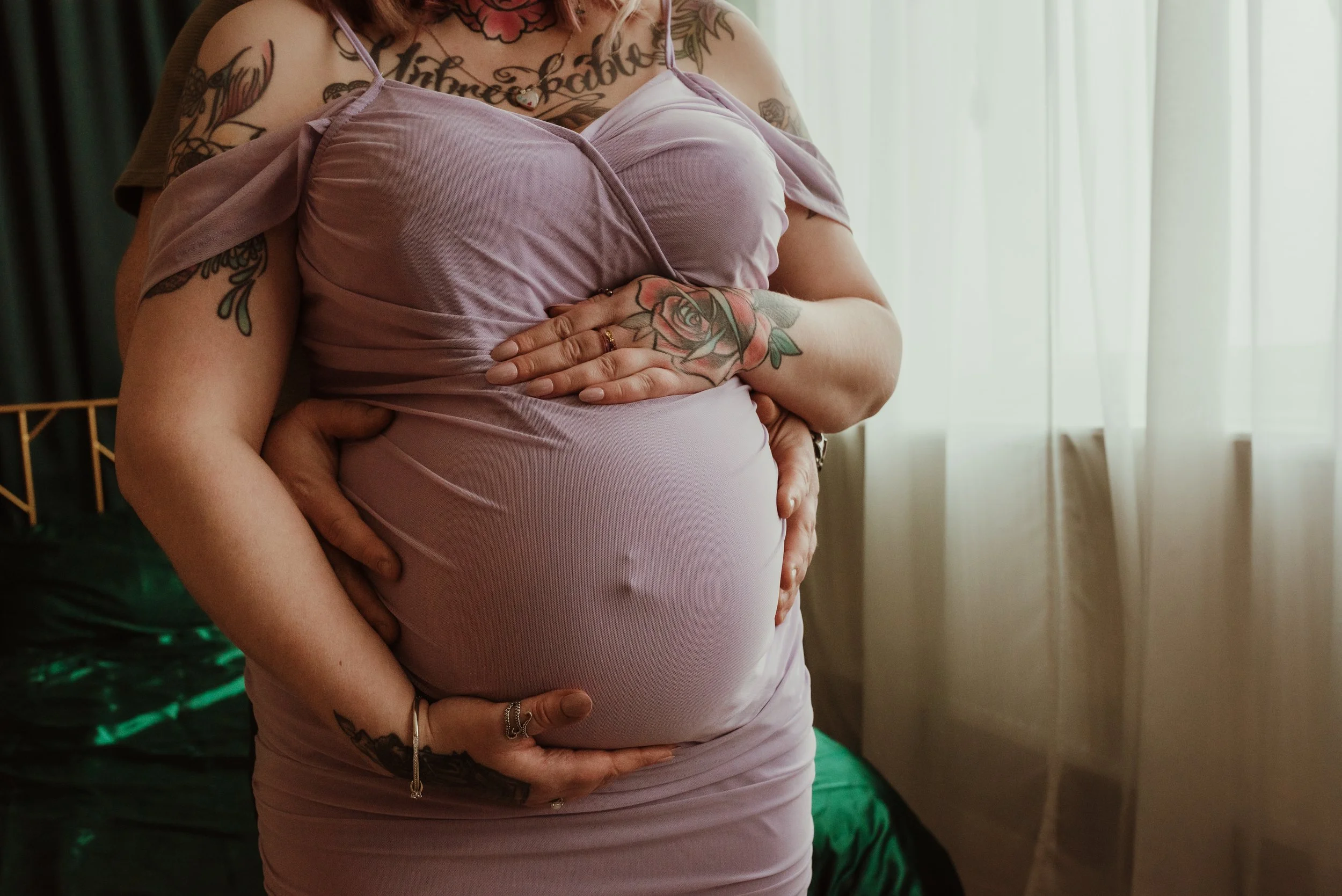 Emily during her maternity session at the studio in Glasgow ahead of her home water birth in Largs, photographed by Marieke Captures Birth