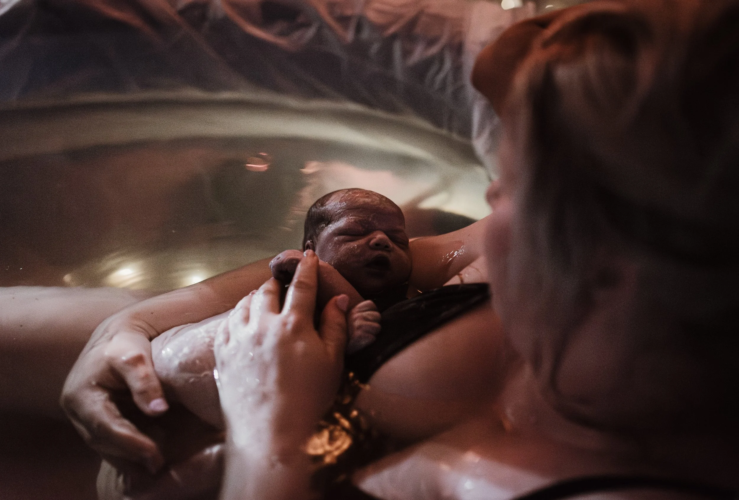 Home water birth photography Scotland — newborn delivered in birth pool, Marieke Captures Birth