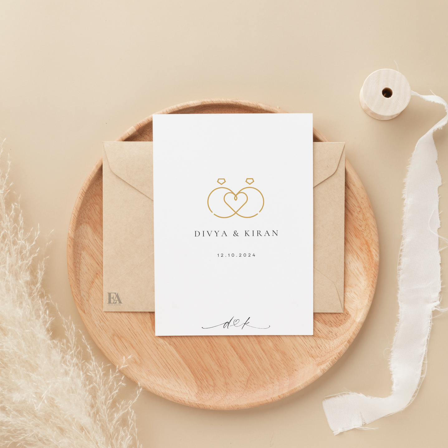 Simple and elegant save the date wedding card, with a bride and groom monogram