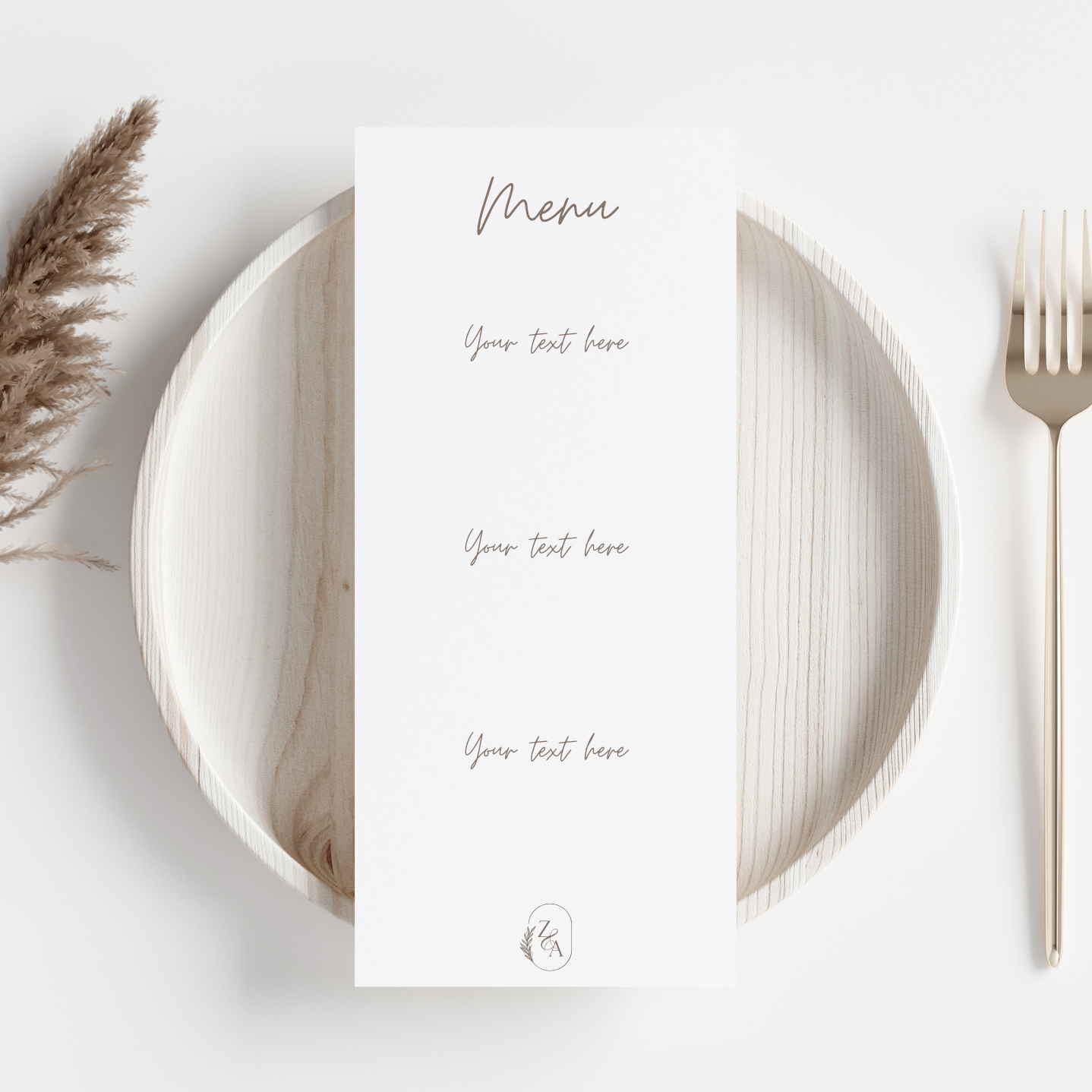 Simple and elegant customisable menu card finished with a monogram.