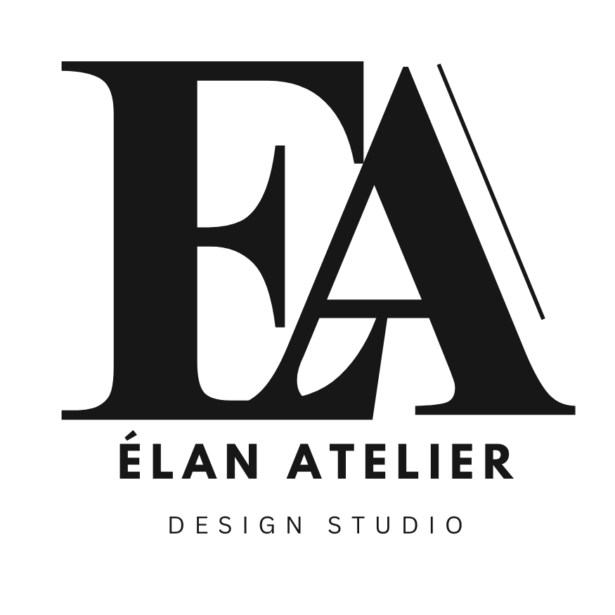 Logo with the letters 'ÉA' and the text 'ÉLAN ATELIER DESIGN STUDIO' beneath it.
