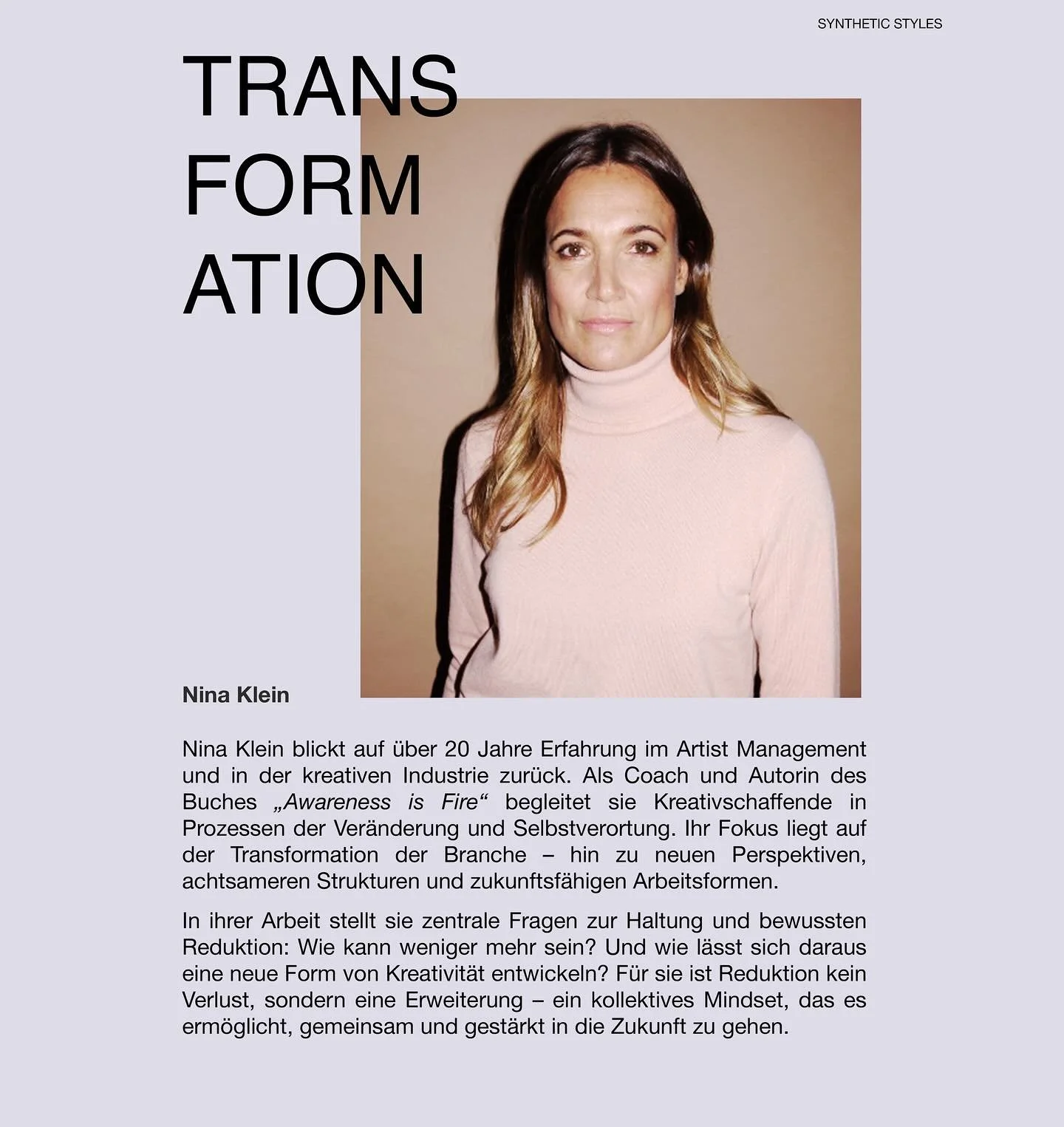 W&auml;hrend unserer KI Weiterbildung gab auch Nina Klein einen Workshop rund ums Thema Transformation, Neuorientierung und Mindset. Nina ist langj&auml;hrig als Artist Management in der Branche vertreten und hat schon einige der Veraenderungsprozess