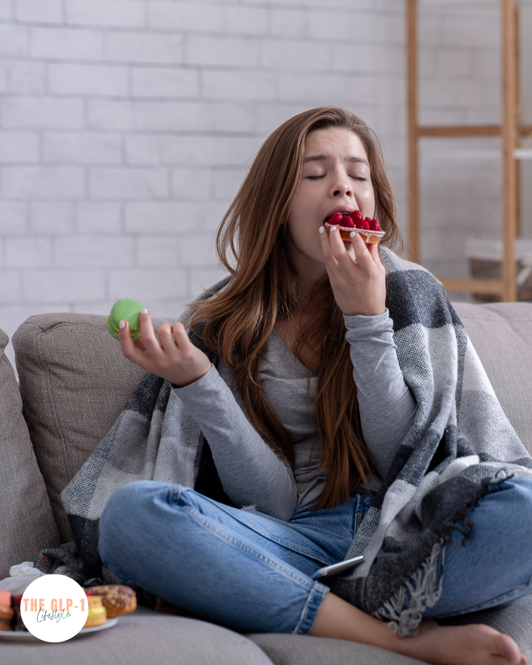 Stressed person eating comfort food on GLP-1 medication