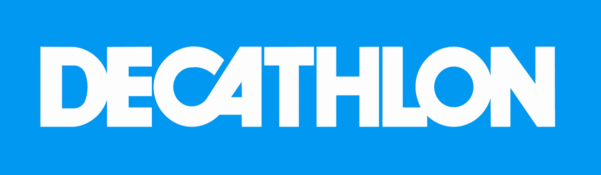 Decathlon logo on a blue background.