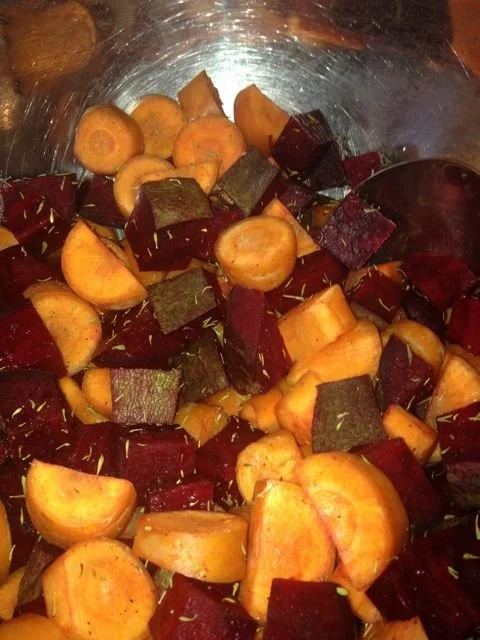 Chopped Beets &amp; Carrots, for Root Veggie Bread Pudding