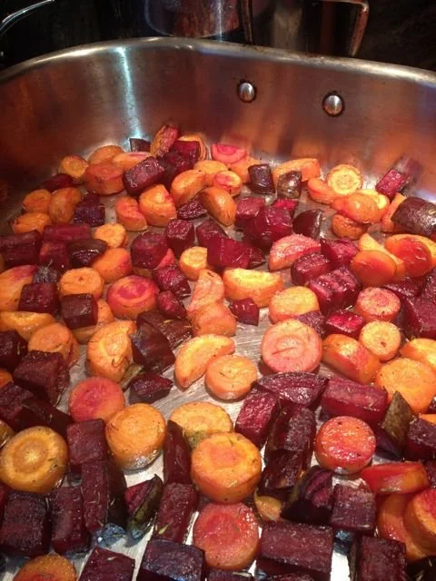 Roasted Beets &amp; Carrots for Root Veggie Bread Pudding