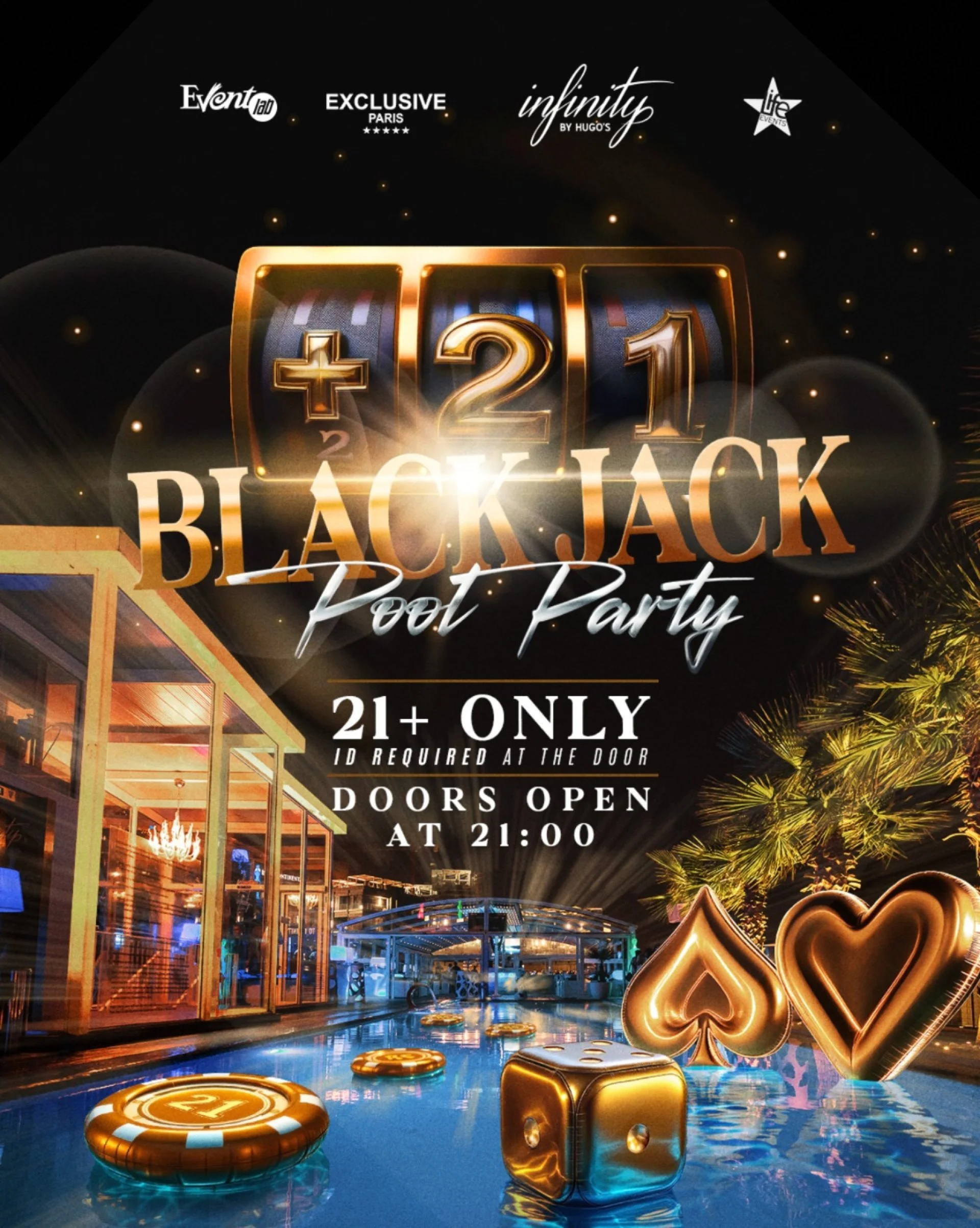 +21 black jack - pool party rooftop hugo’s hotel
