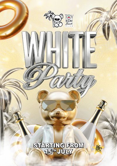 white POOL PARTY Toyroom beach club 
