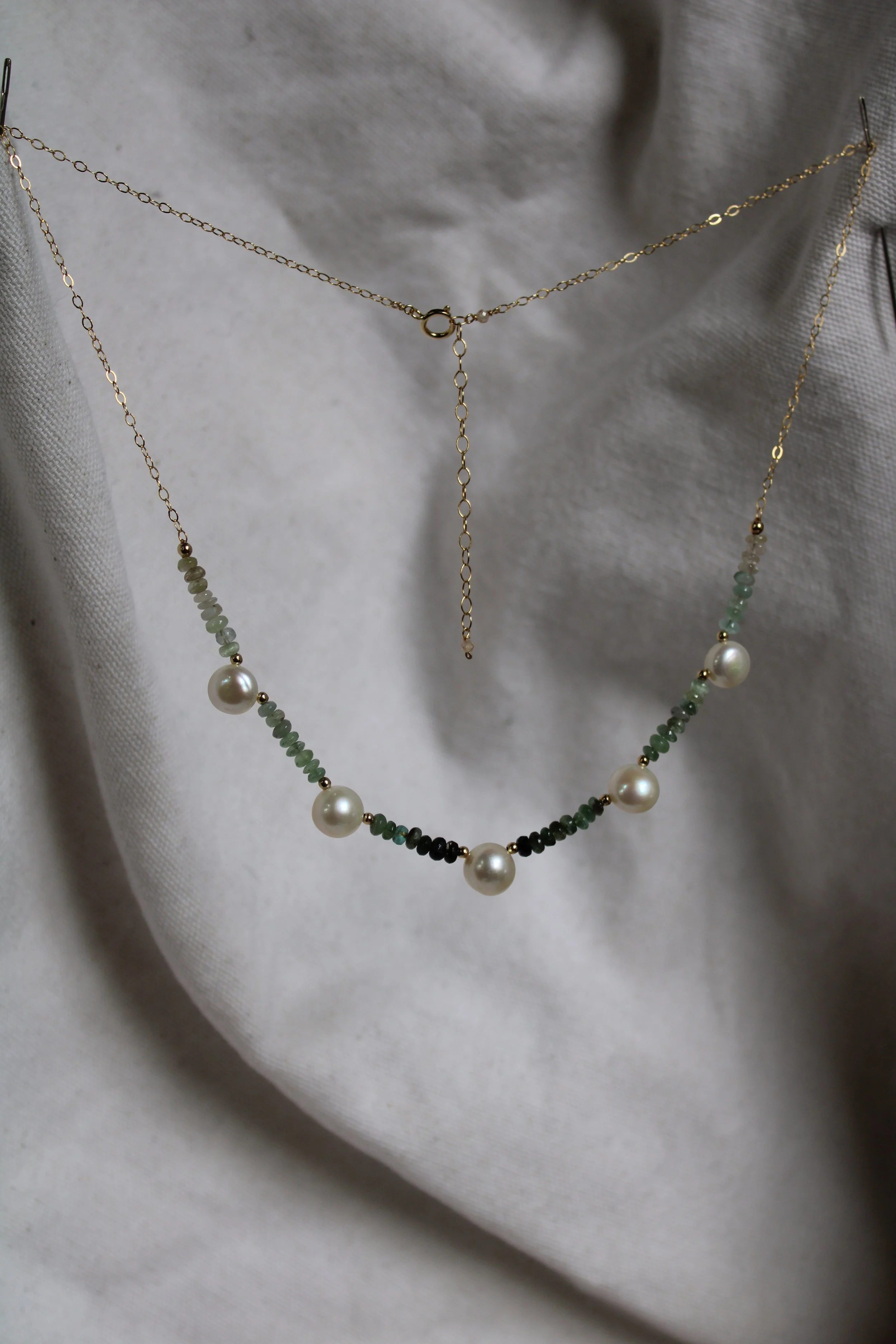 Dark Green Tourmaline and Button Pearls