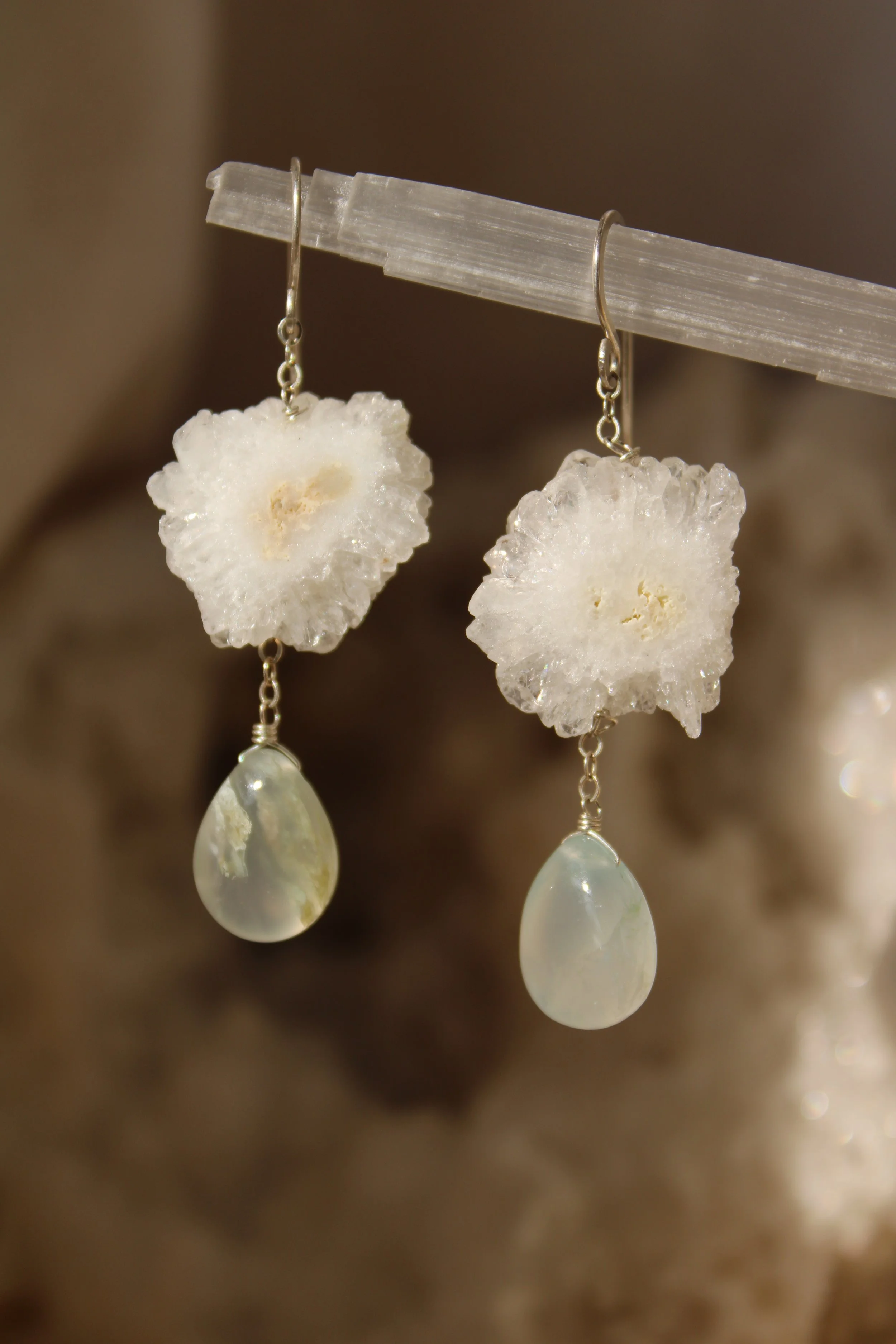 Solar quartz and Peruvian blue opal earrings