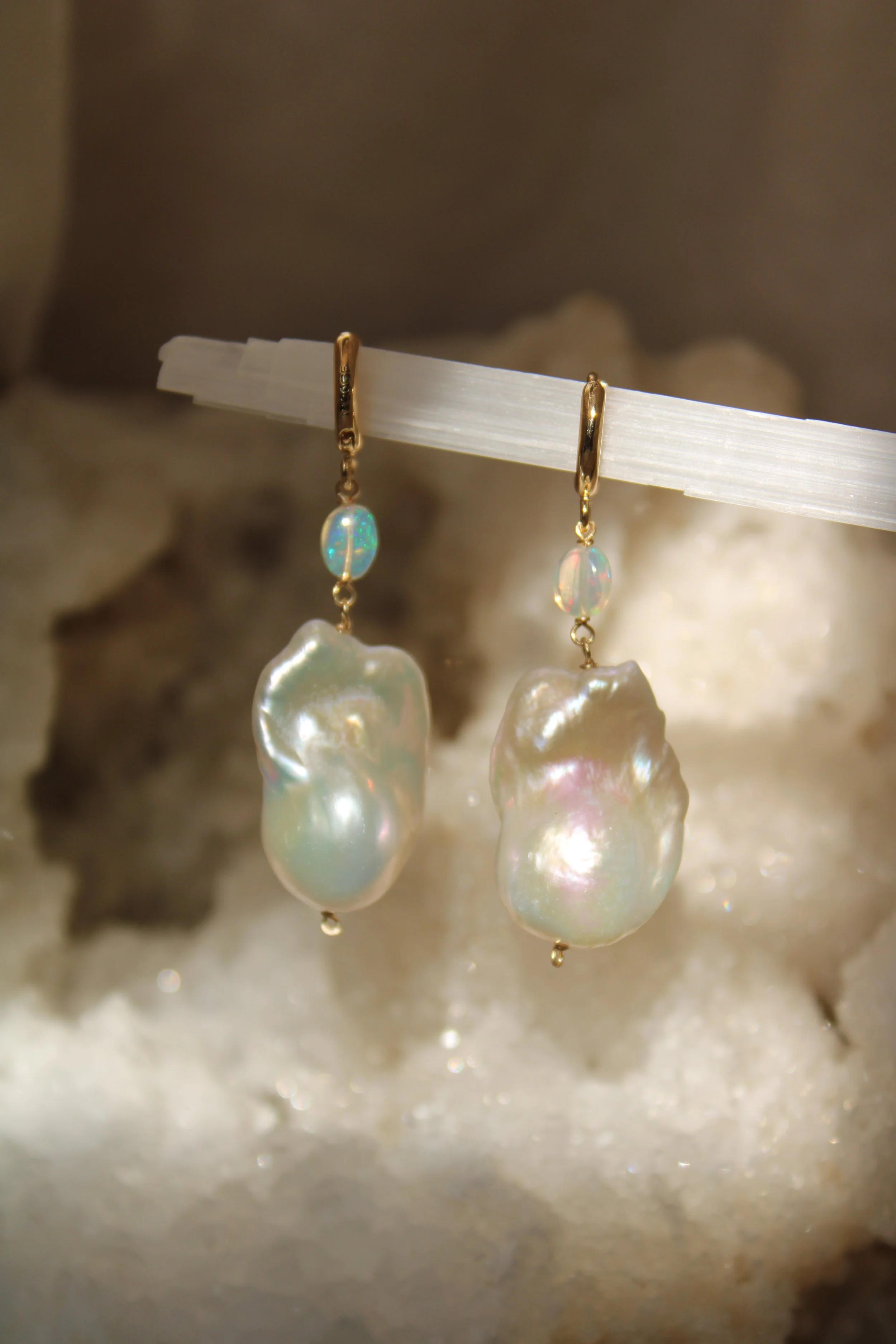 Baroque pearls and opal earrings