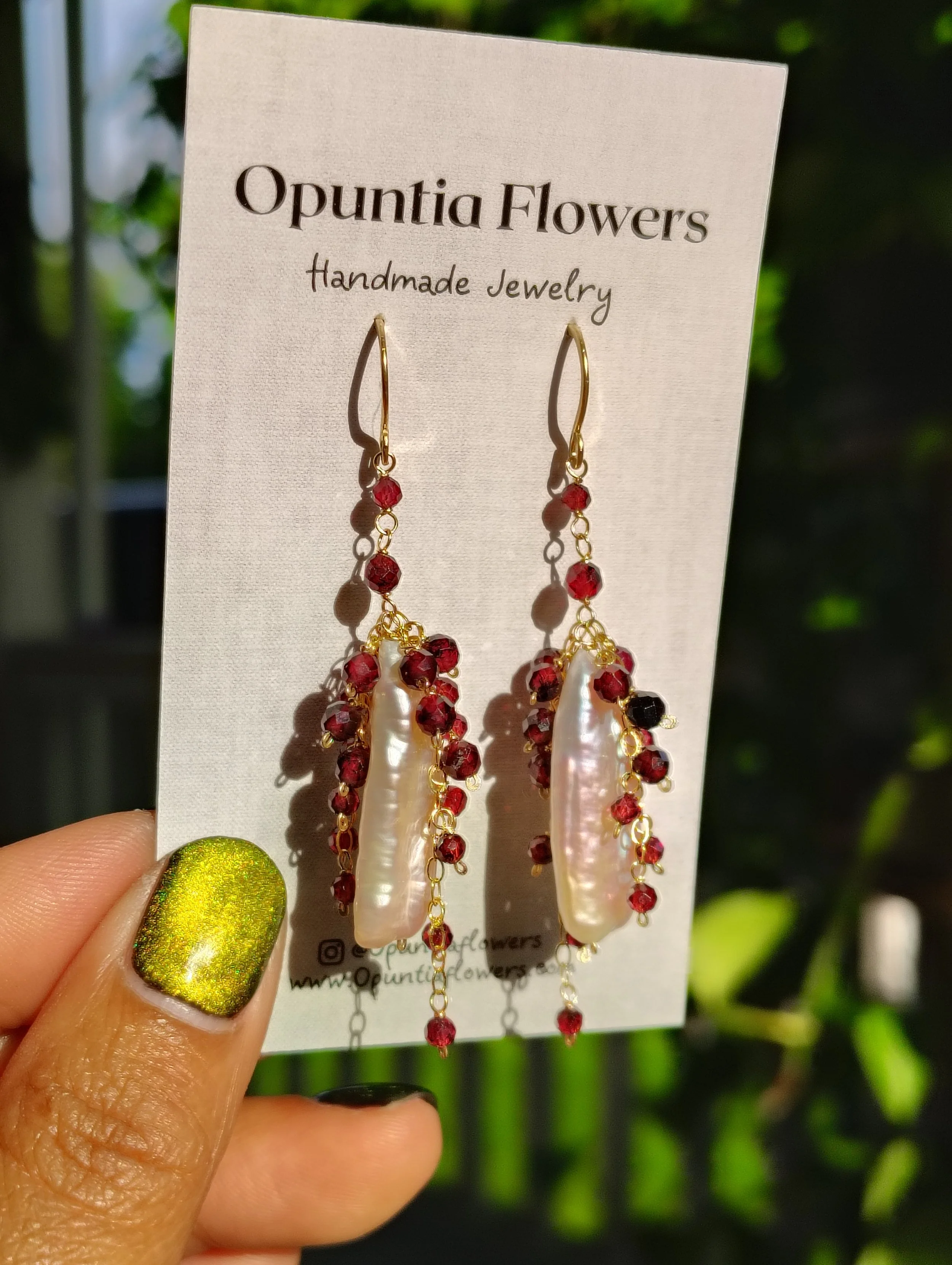 Biwa Pearls & Garnet Cascade Earrings