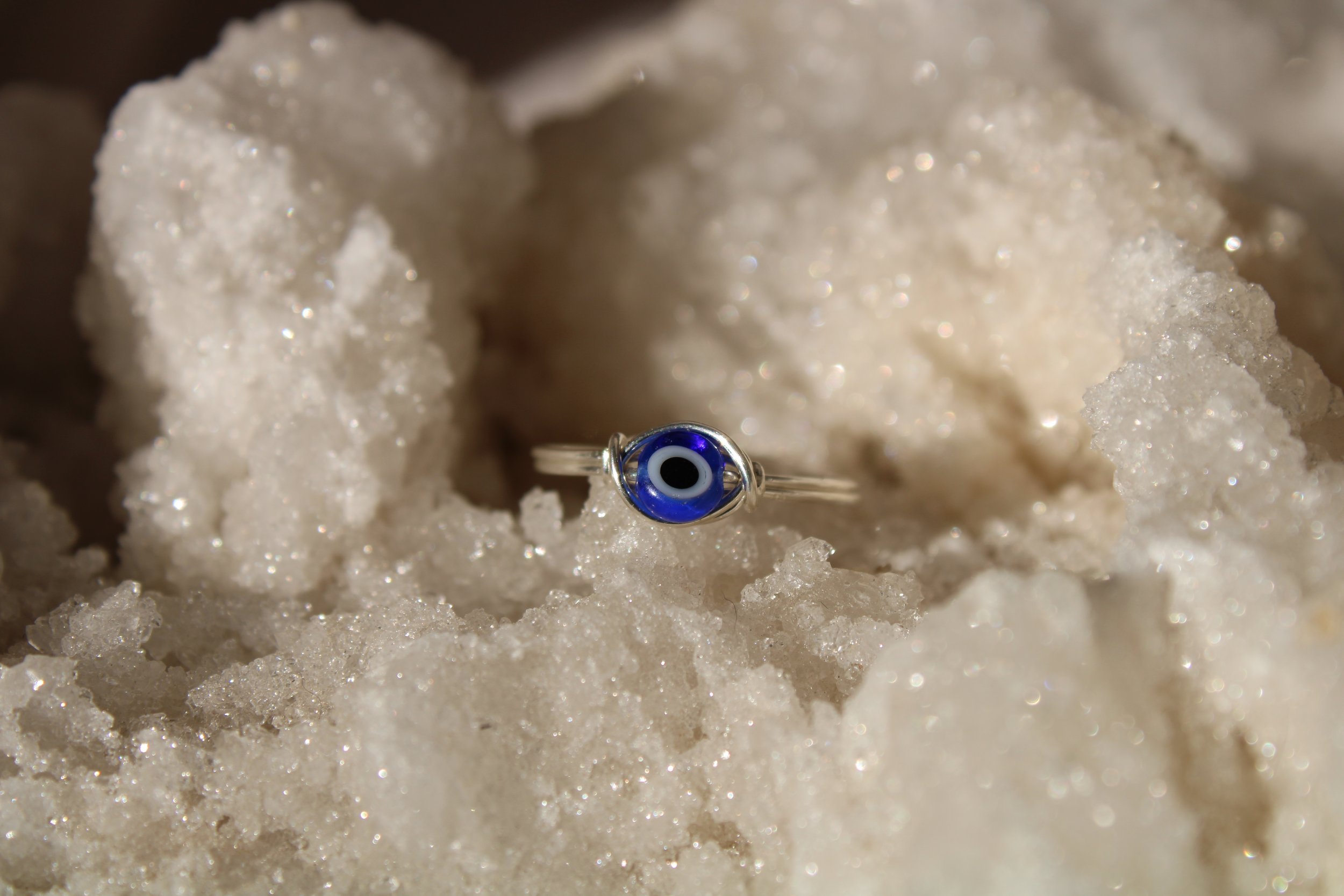 Glass Evil Eye Sterling Silver Ring