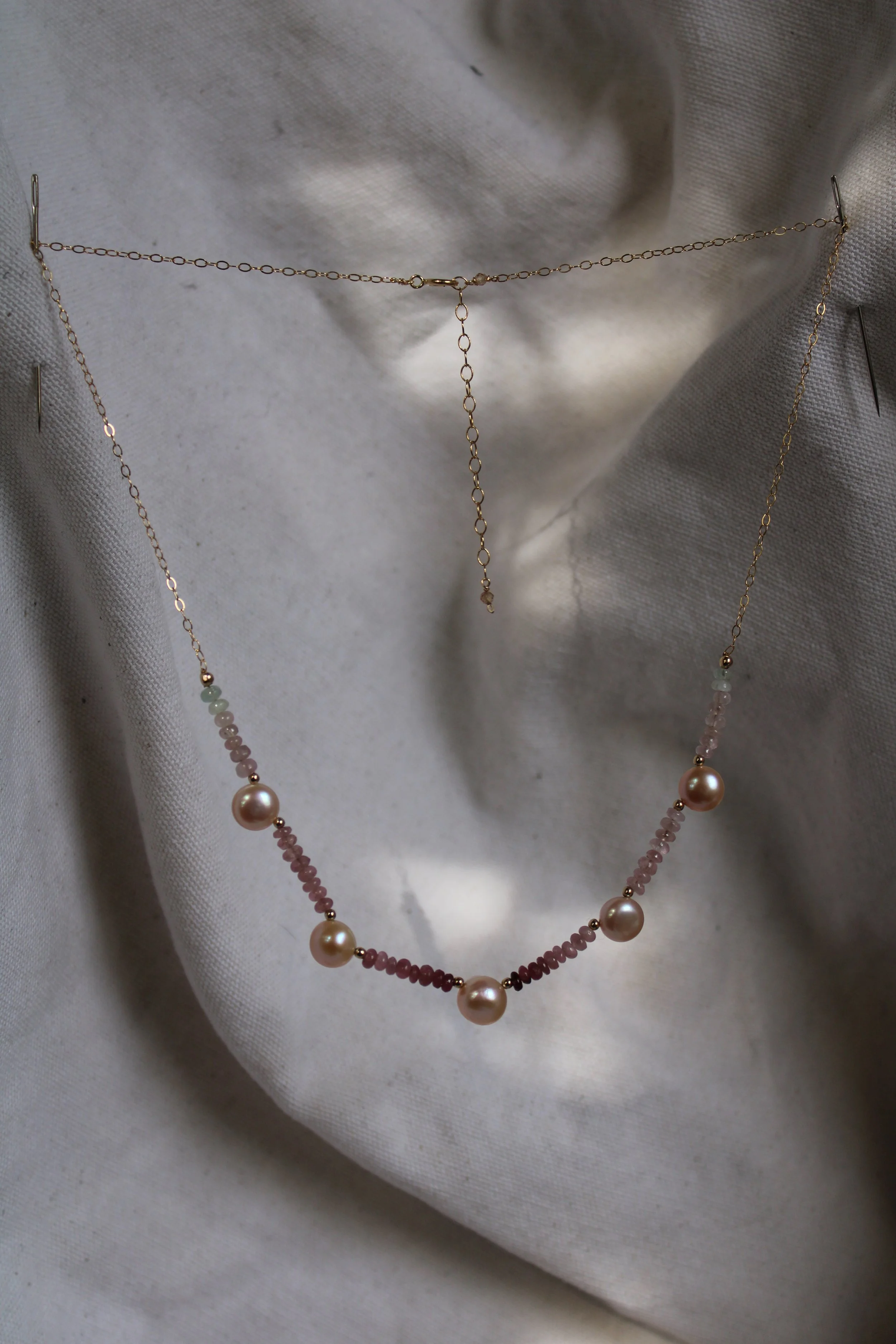 Light Pink Tourmaline and Button Peach Pearls