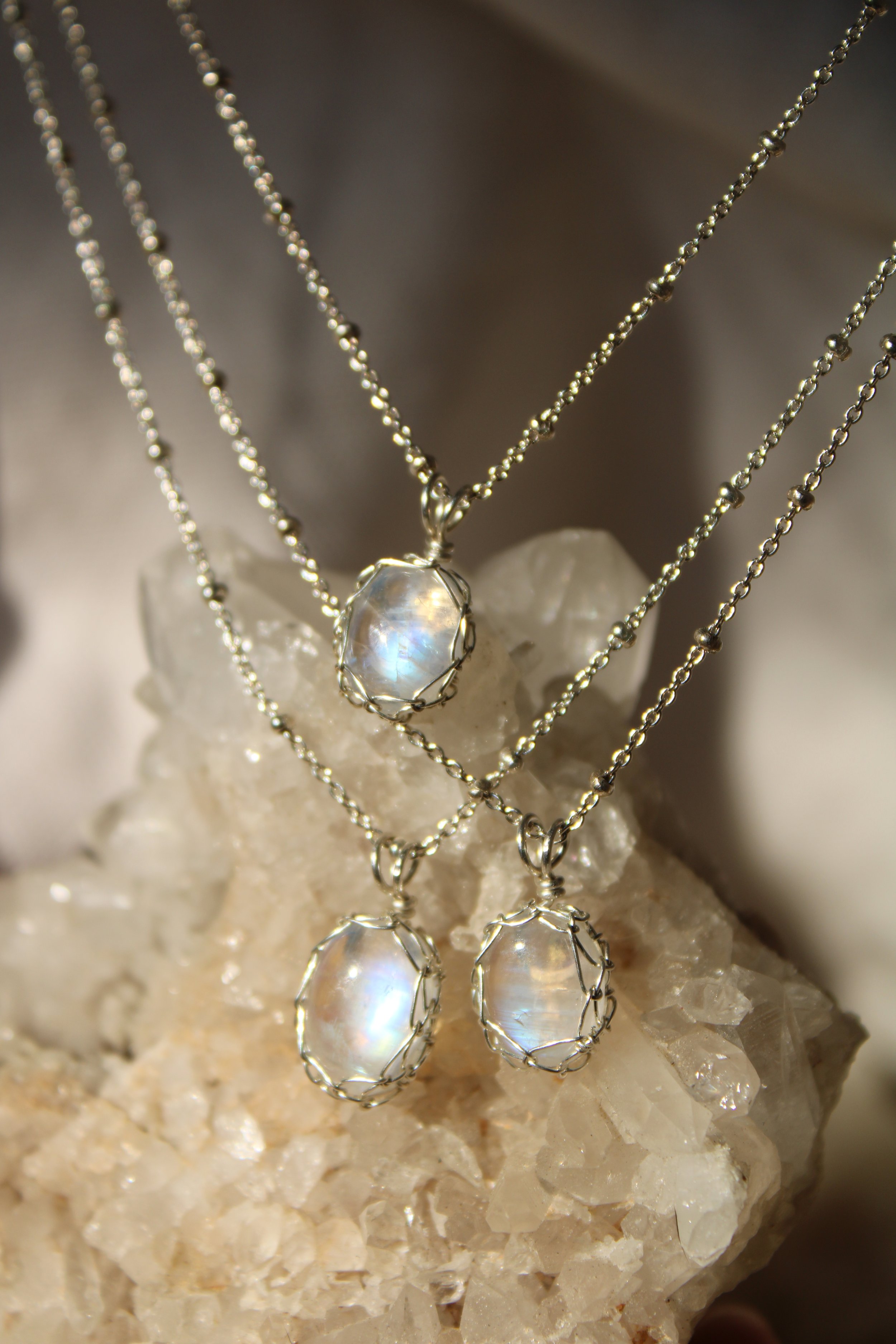 Small Rainbow Moonstone Pendant Necklace