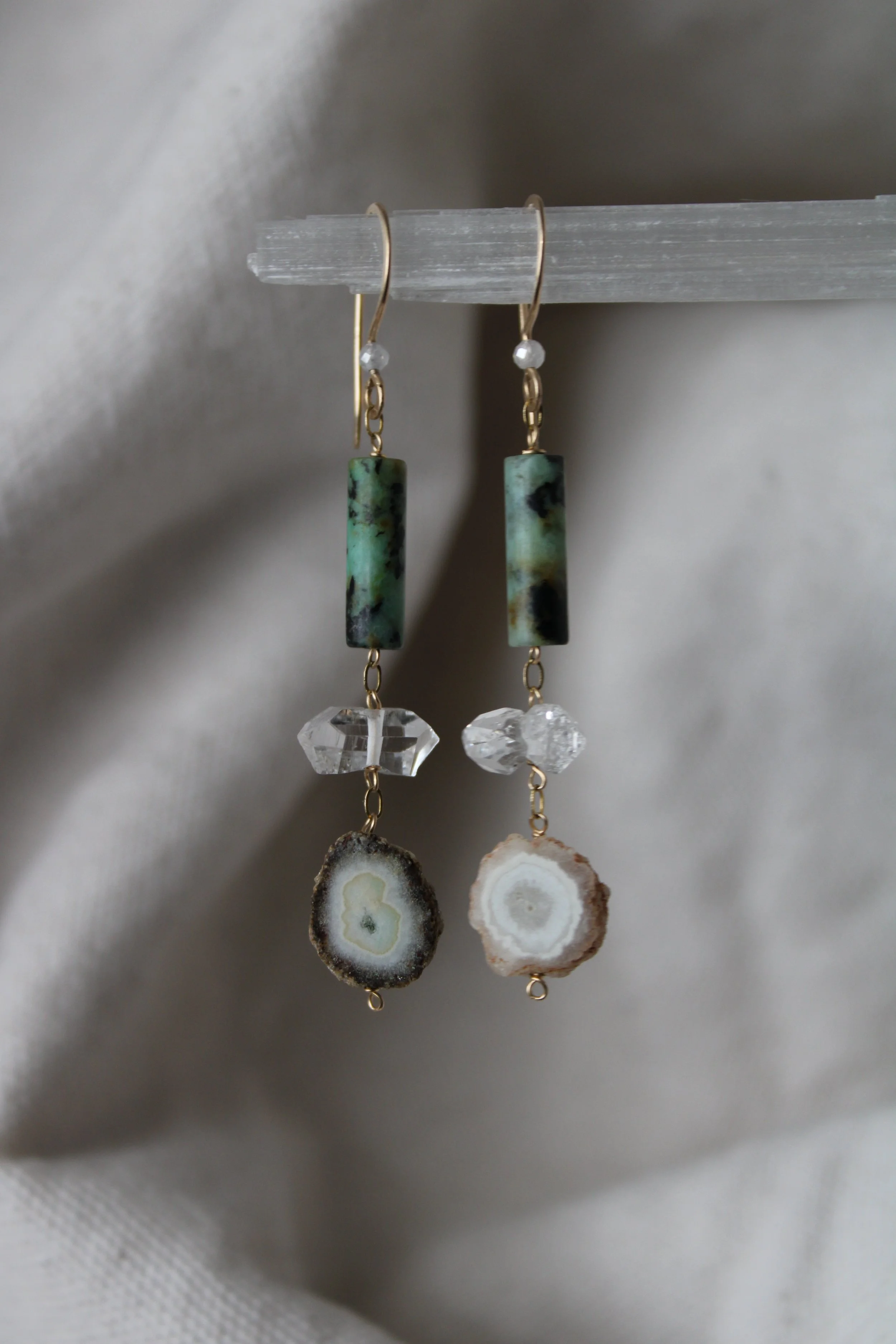 African turquoise and solar quartz earrings
