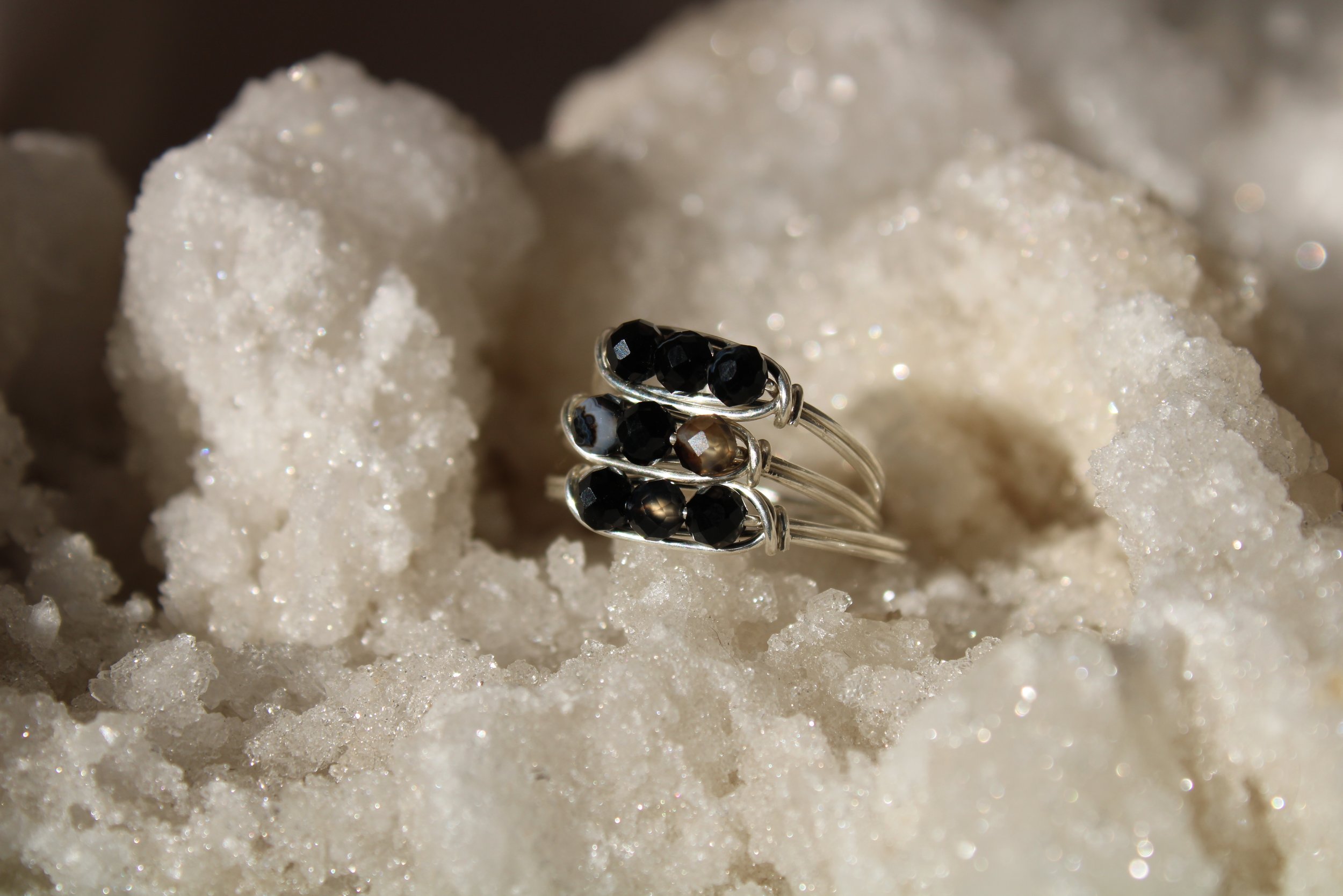 Black Agate Sterling Silver Ring