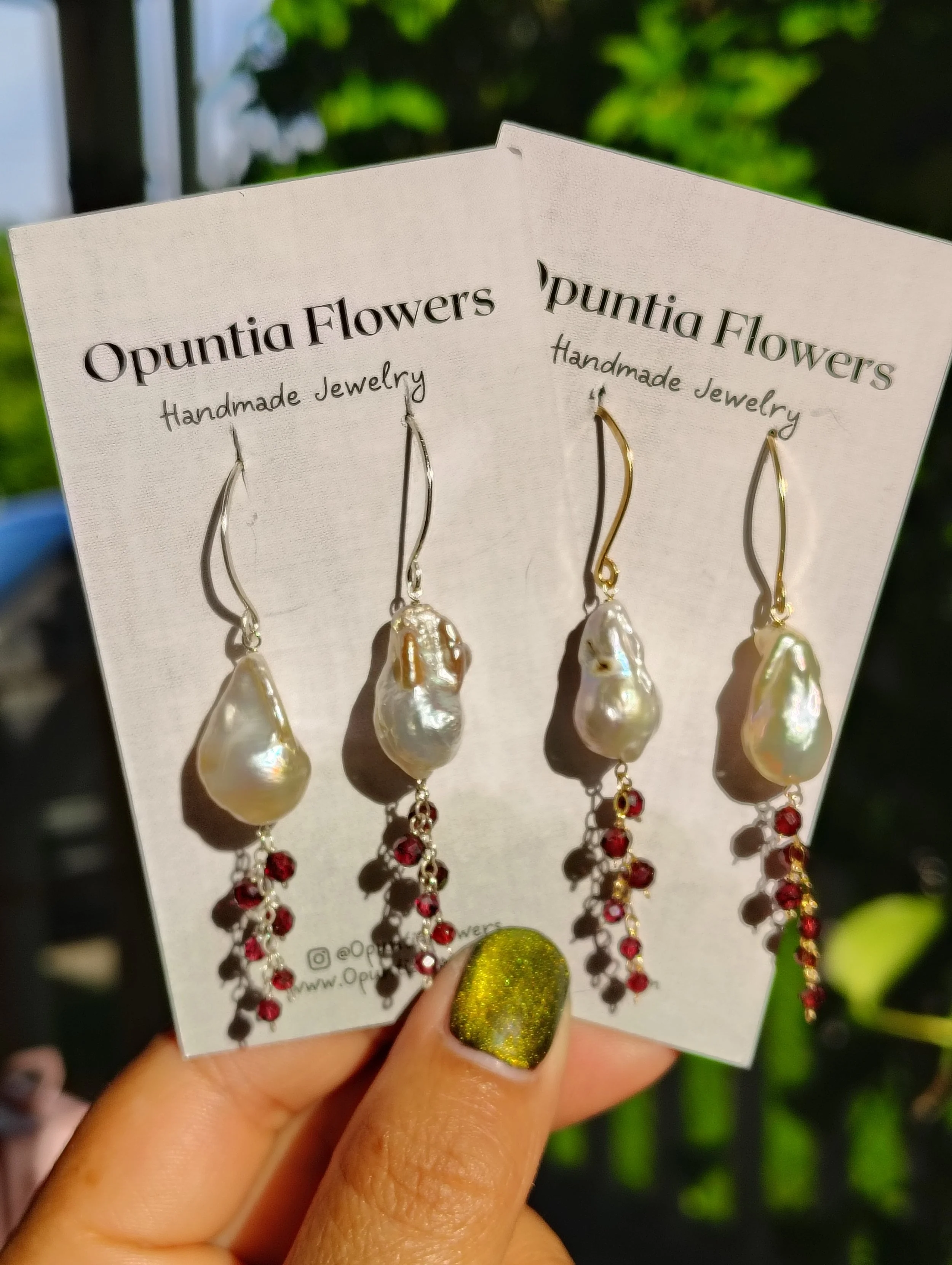 Baroque Pearls & Garnet Cascade Earrings