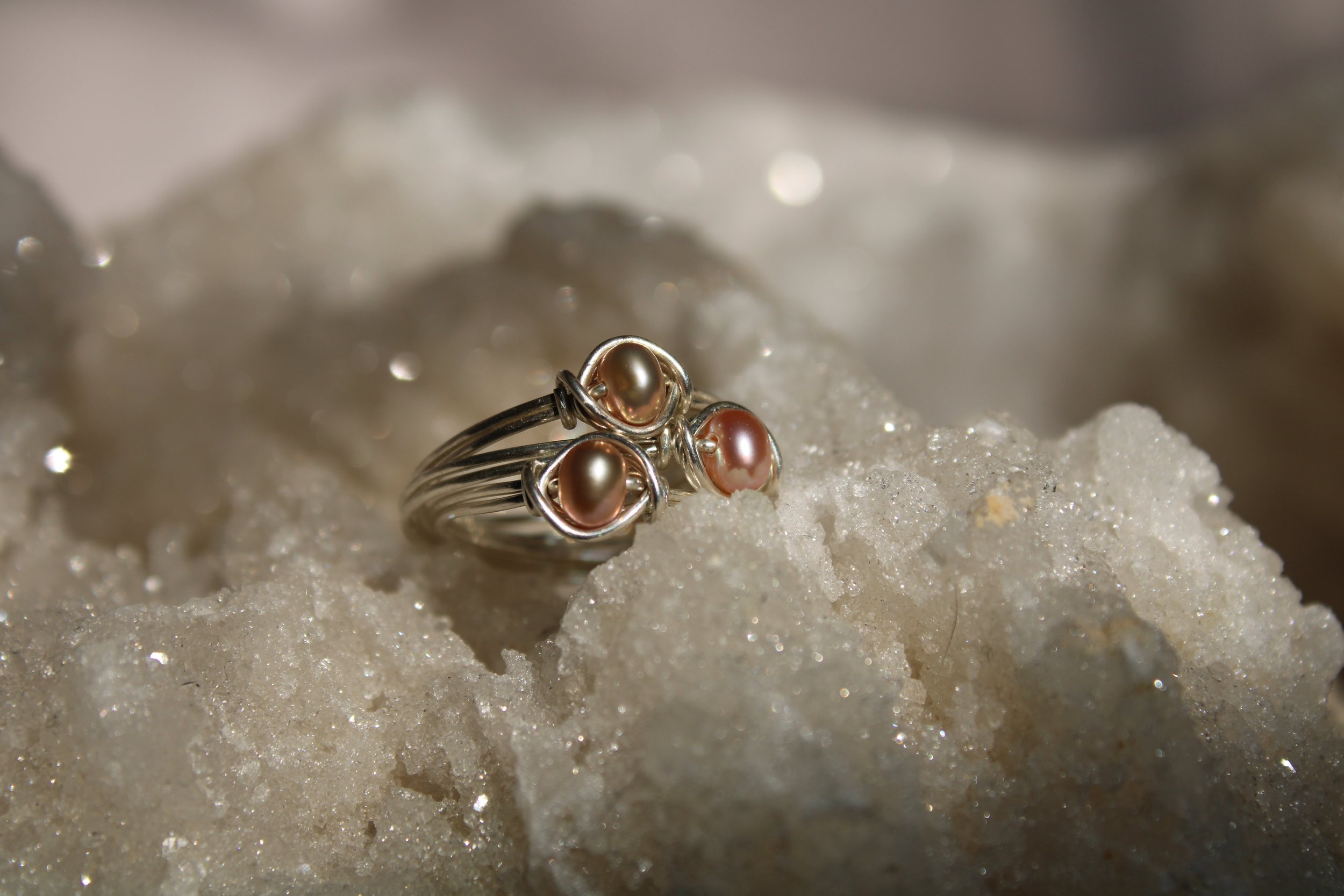Small Peach Freshwater Pearl Sterling Silver Ring