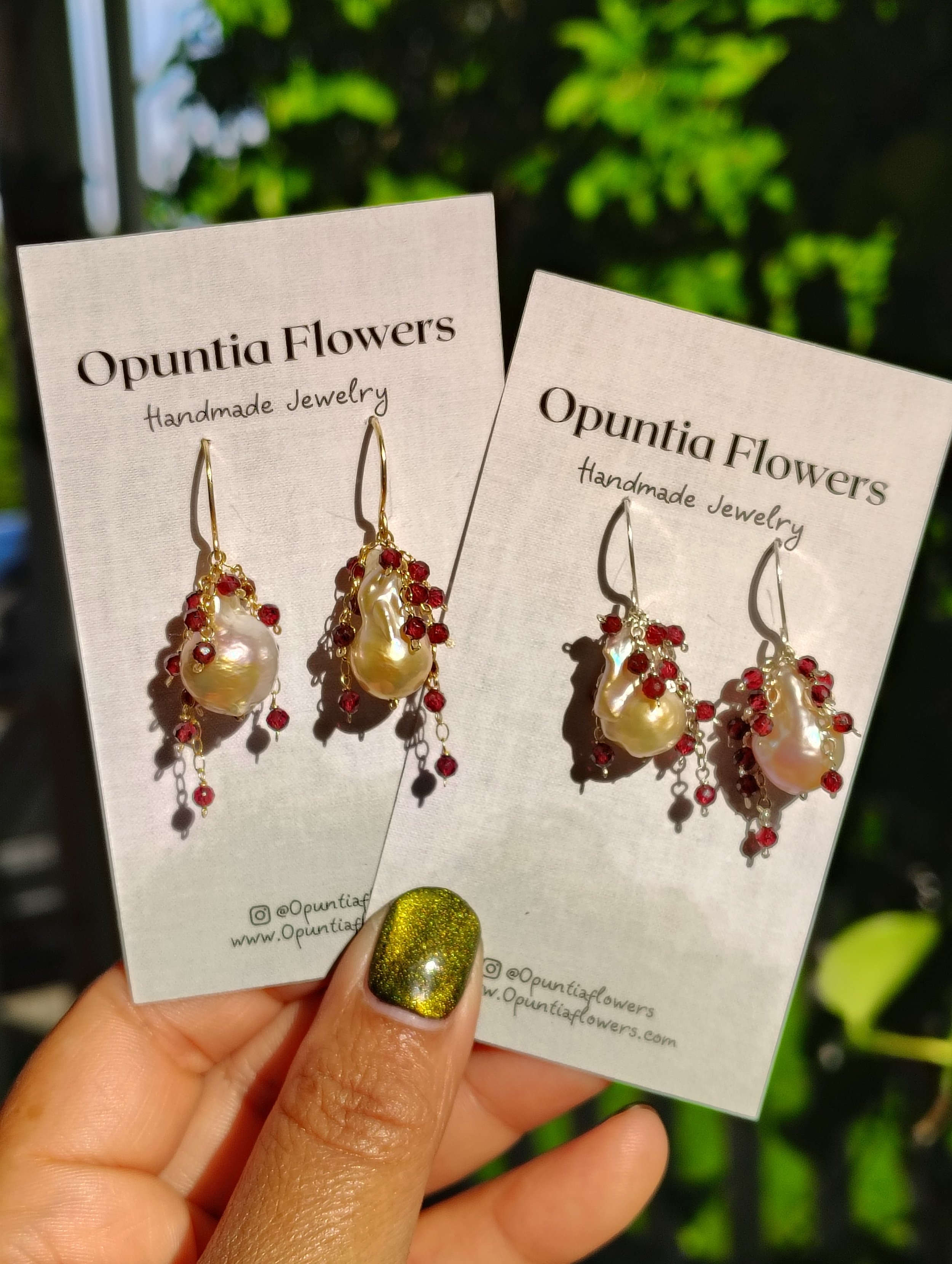 Small Baroque Pearls & Garnet Cascades