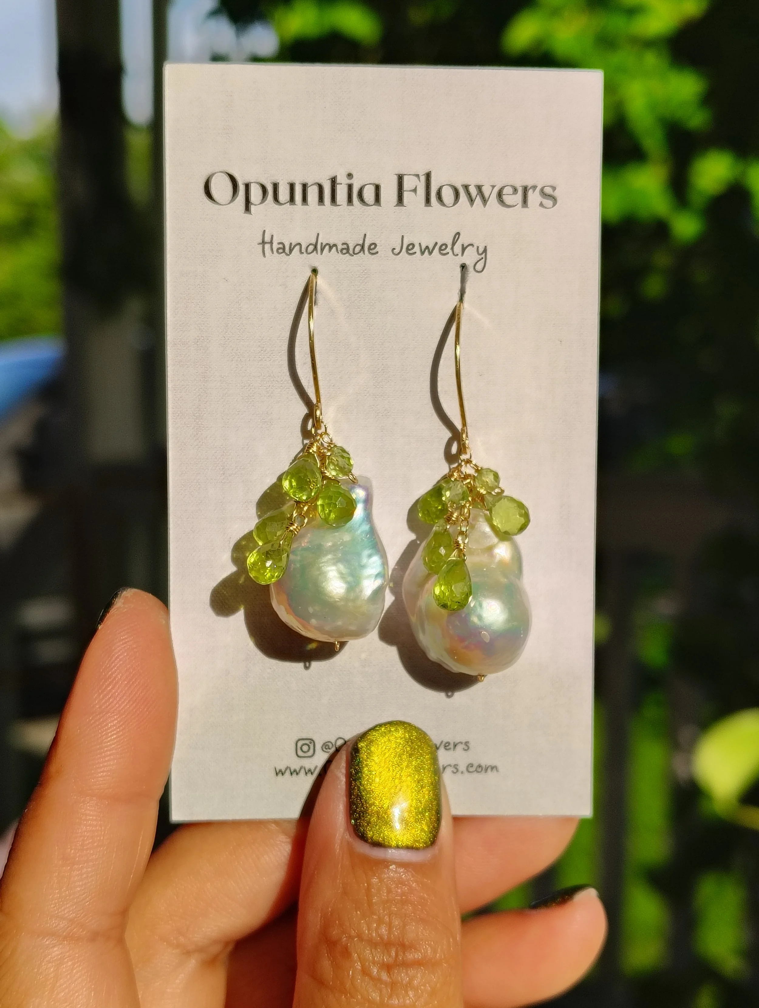 Baroque Pearls & Peridot Cascade Earrings
