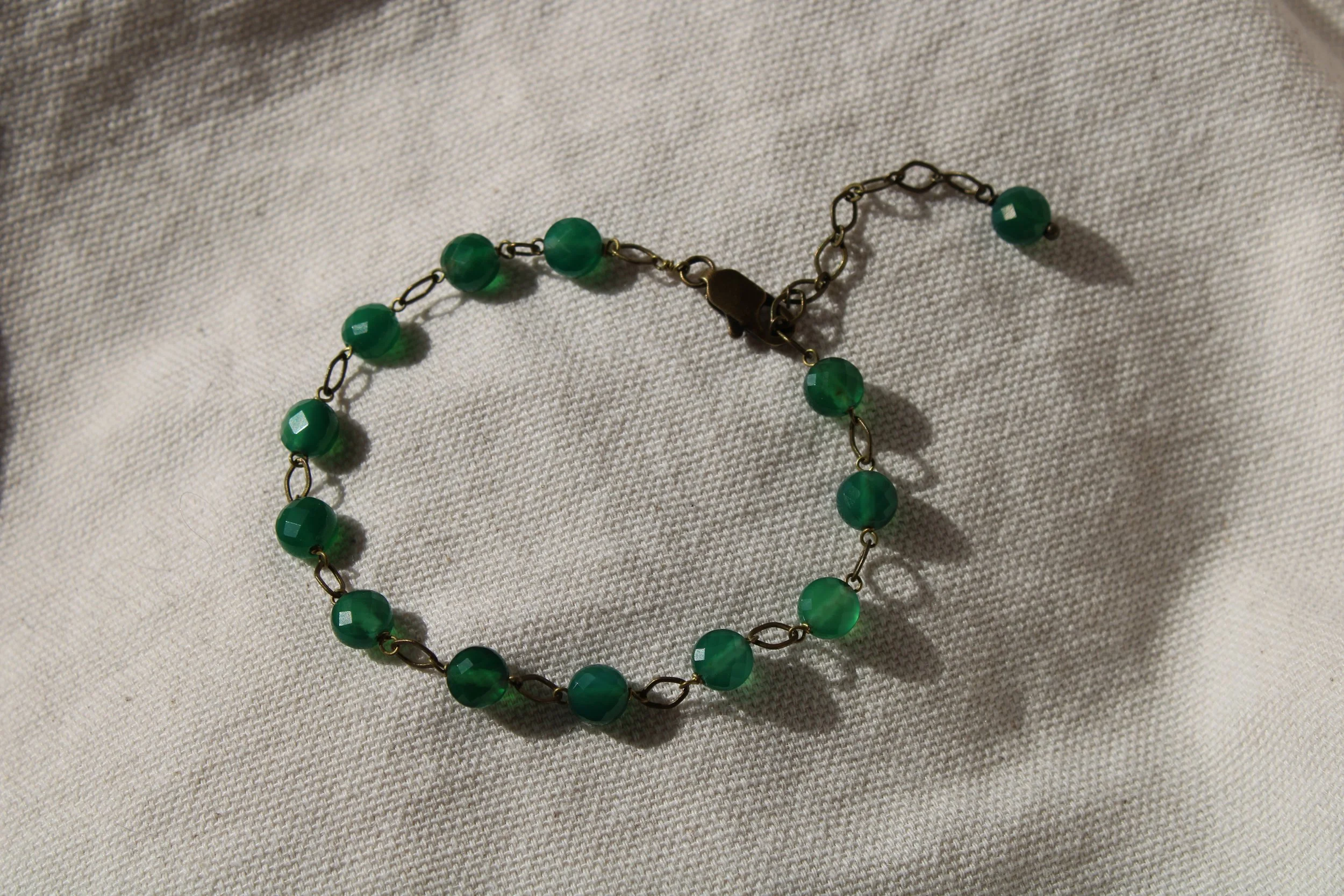Green Agate Brass Bracelet