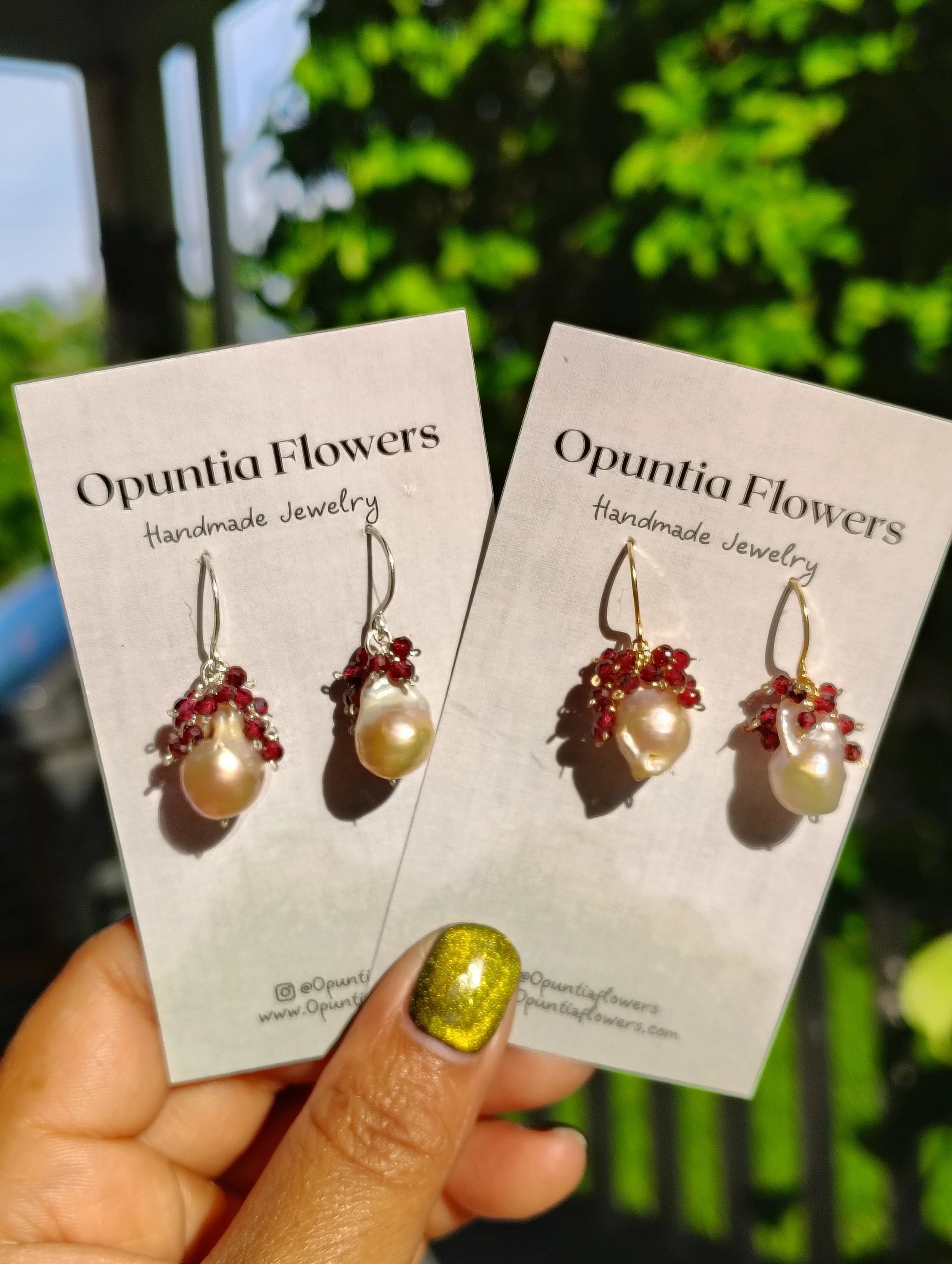 Small Baroque Pearls & Garnet Cluster Earrings