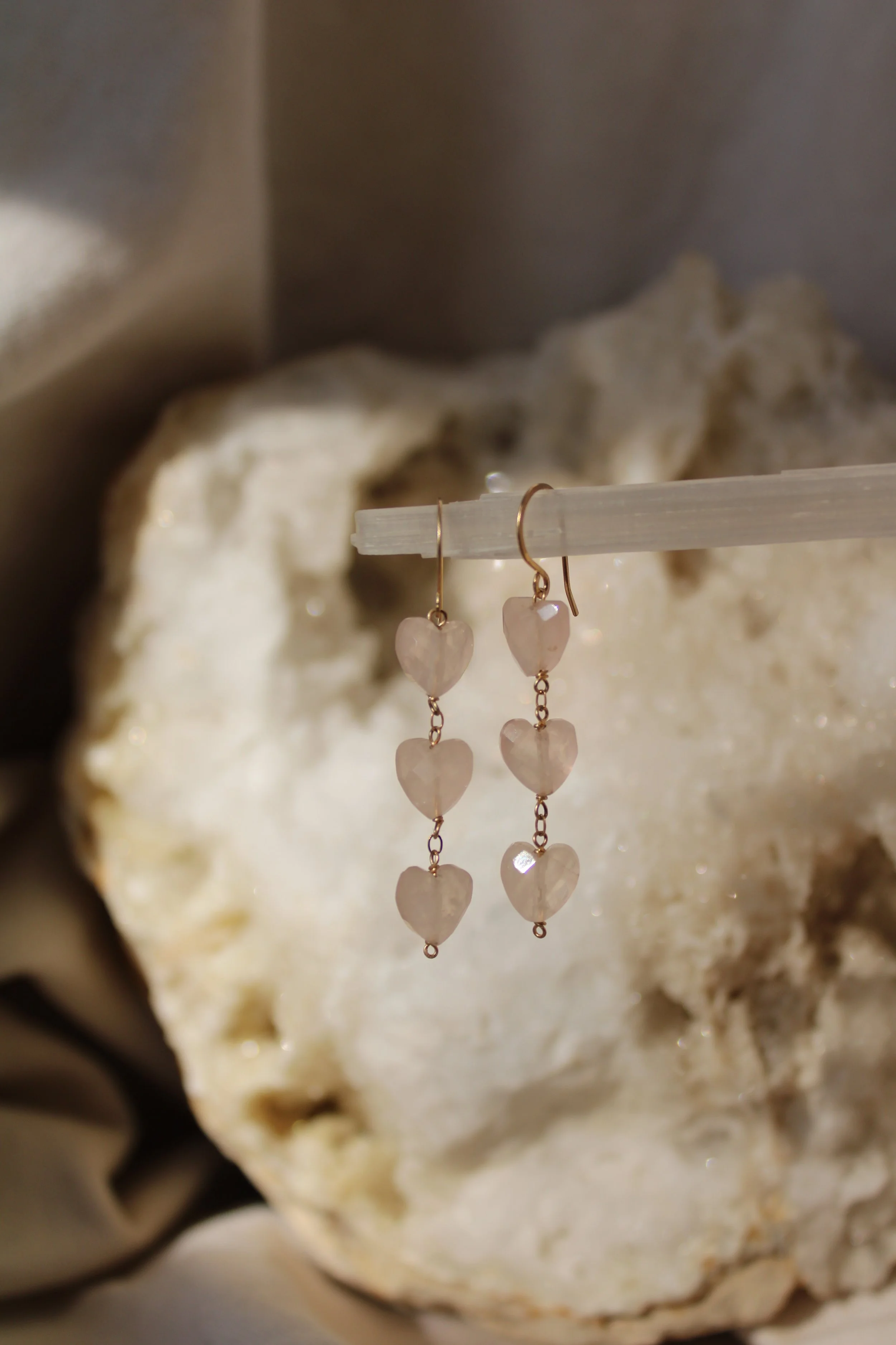 Rose quartz heart earrings