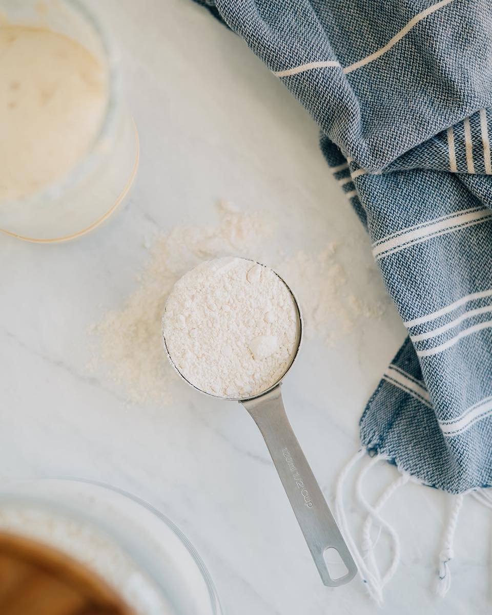 We choose freshly milled flour made from organic wheat for all of our baking.

For our sourdough bread, we use a blend of hard red wheat and whole white wheat for balance, structure, and flavor. Because our flour is freshly milled, it retains the gra